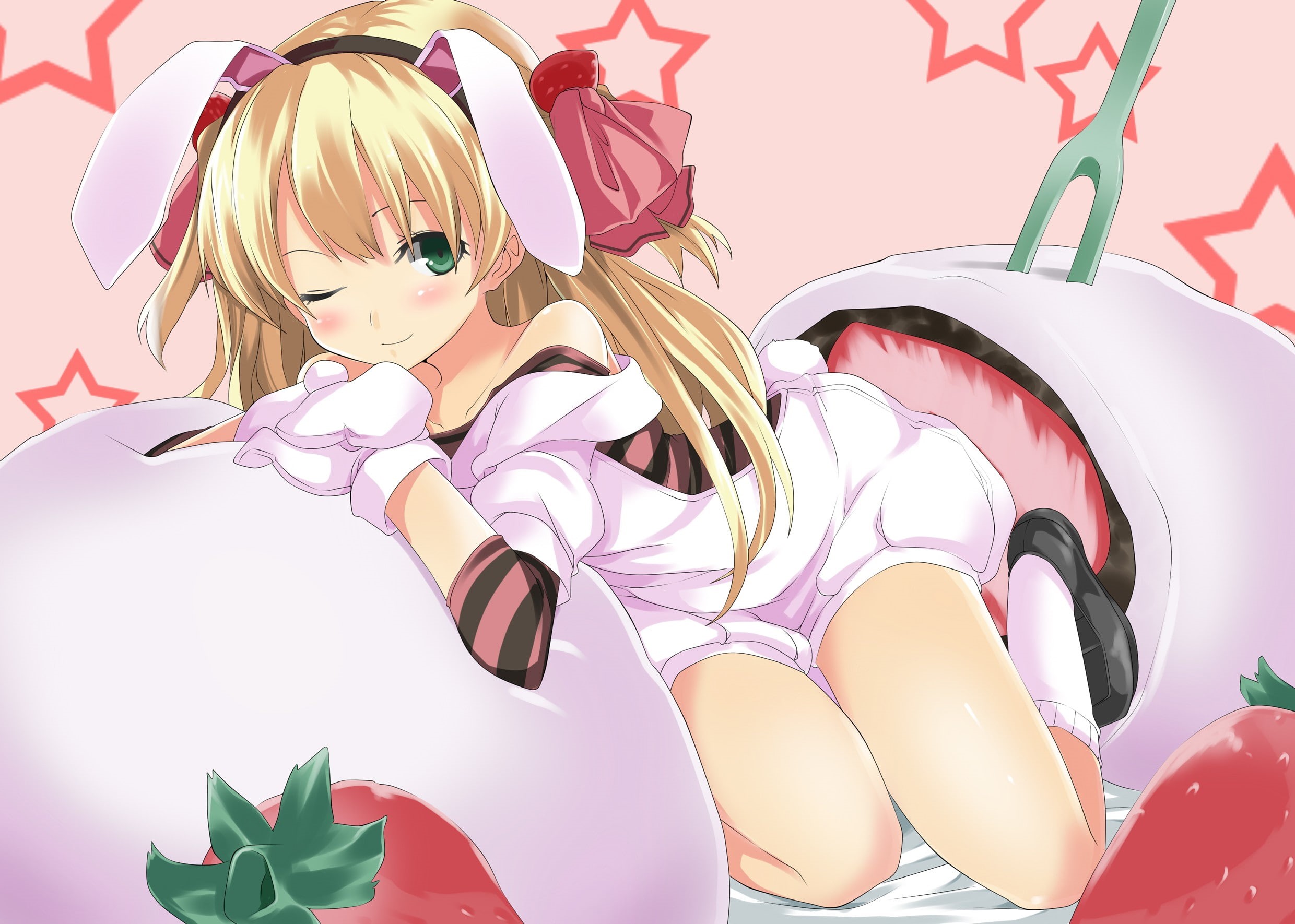 2480x1770, cute, bunny ears, 1080P, anime girls, girls, ears, bunny, anime, wink, HD Wallpaper