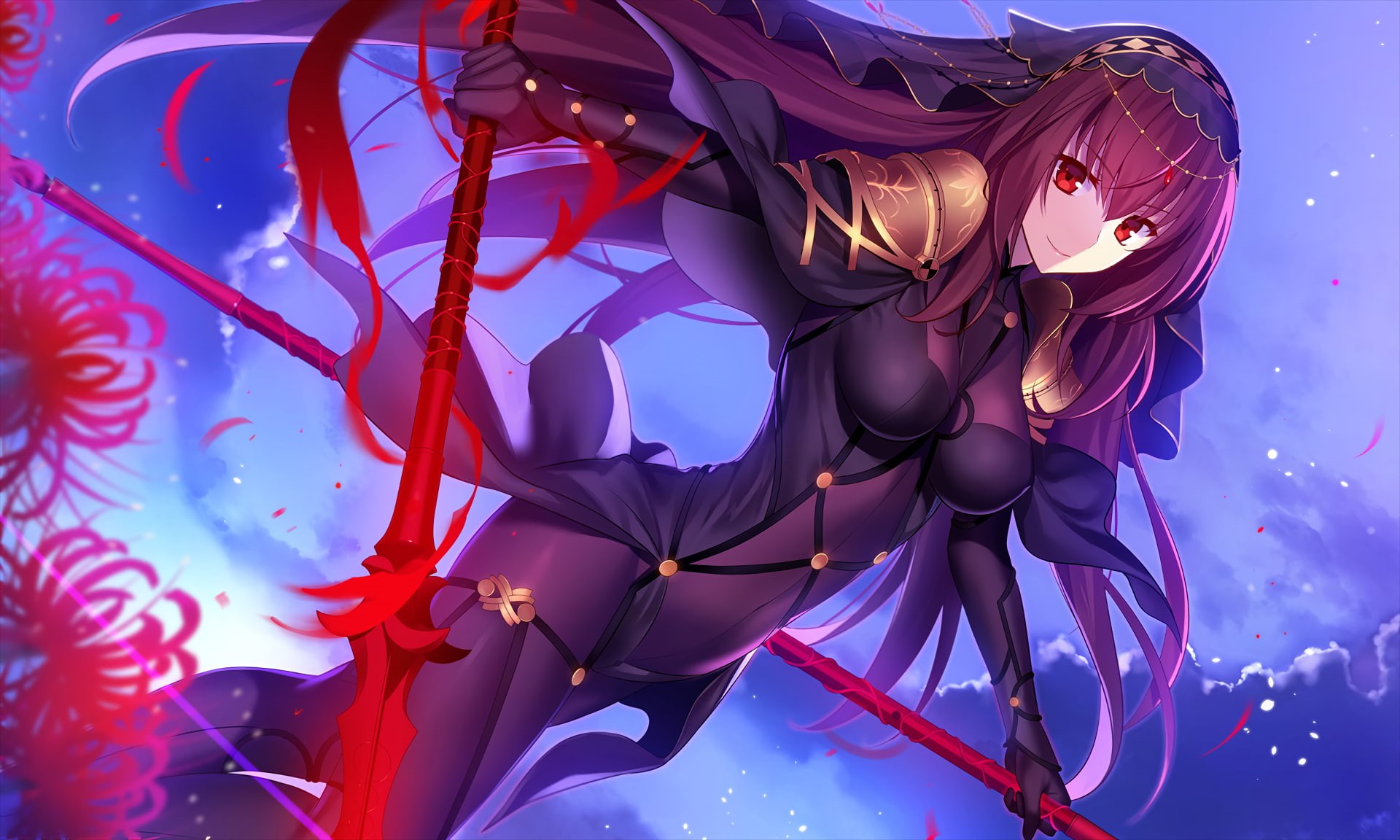 cape, fate grand order, Anime, armor, 1080P, smiling, lancer, bodysuit, HD Wallpaper