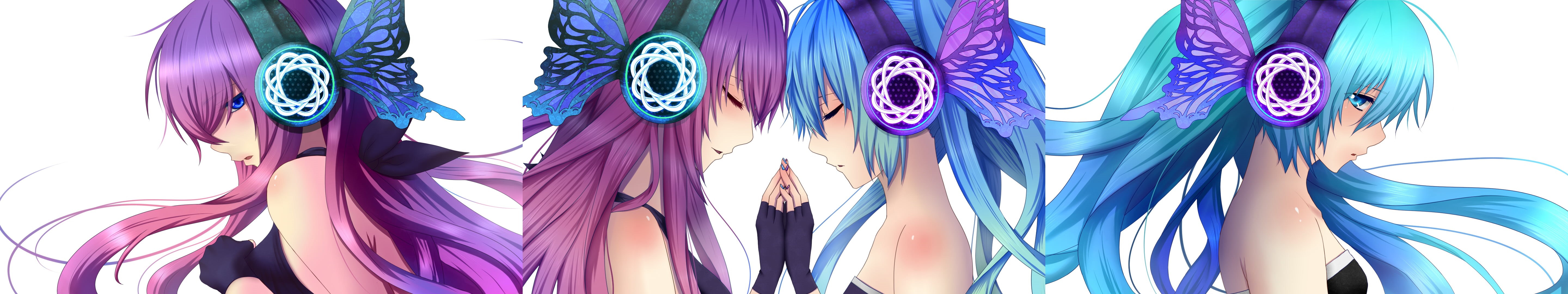 design, 5K, indoors, decoration, triple screen, studio shot, curve, multi colored, art and craft, blue, no people, Hatsune Miku, panoramic, close-up, cut out, HD Wallpaper