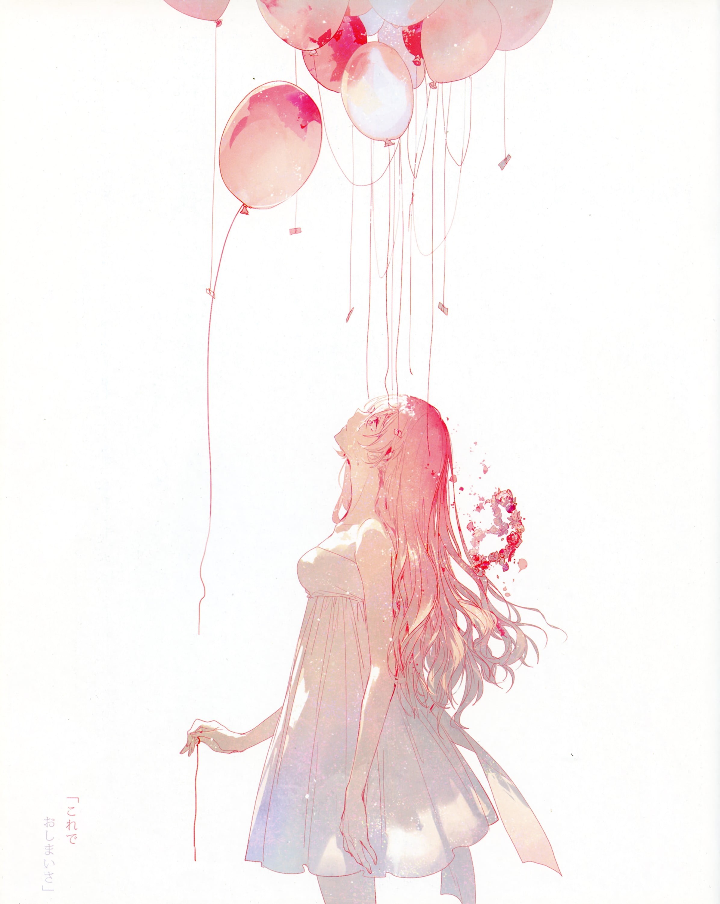 nature, balloon, abstract, mid-air, flowers, digital, splashing, multi colored, paint, splattered, anime, holding, flowing, white background, 2K, pink color, Phone HD Wallpaper