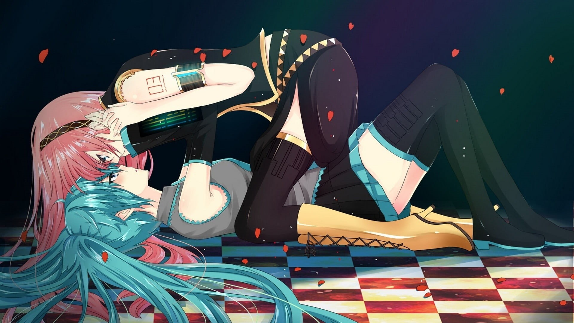 fashion, illuminated, arts culture and entertainment, illustration, Megurine Luka, clothing, high angle view, backgrounds, creativity, night, anime girls, HD Wallpaper