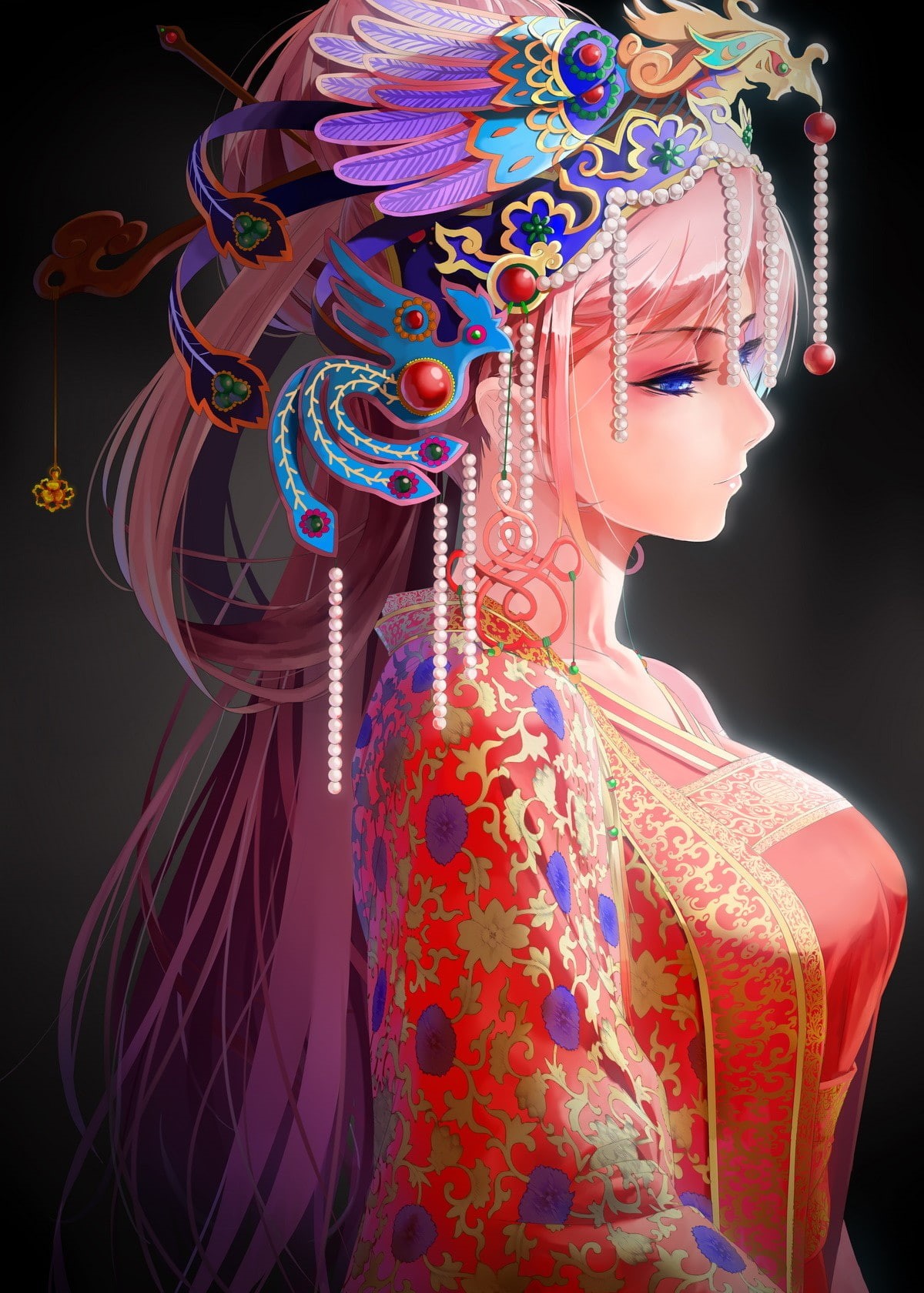 long hair, blue eyes, anime, Vocaloid, 720P, Megurine Luka, anime girls, pink hair, Chinese dress, Phone HD Wallpaper