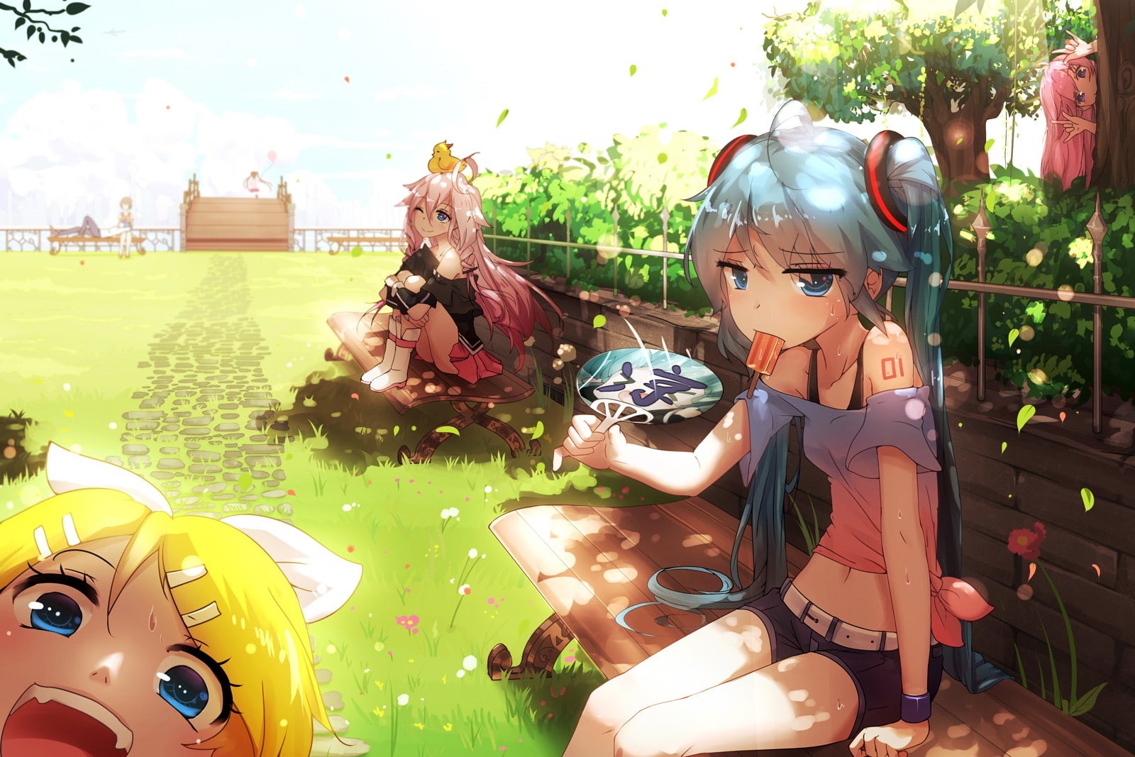 creativity, anime, plant, IA (Vocaloid), tree, day, childhood, sunlight, animal wildlife, human representation, anime girls, representation, Hatsune Miku, HD Wallpaper