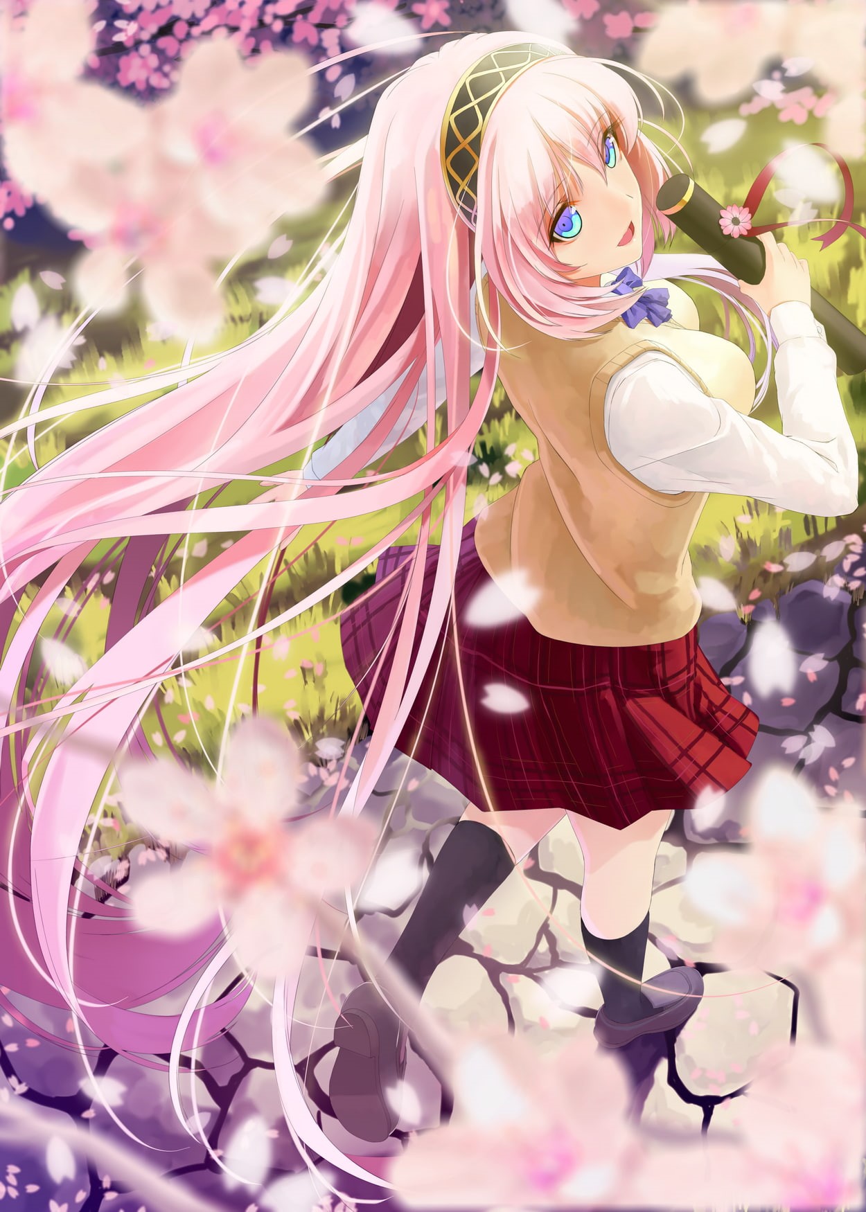 blue eyes, pink color, cherry blossom, adult, flowering plant, women, celebration, pink hair, standing, young women, okingjo, nature, outdoors, young adult, Phone HD Wallpaper