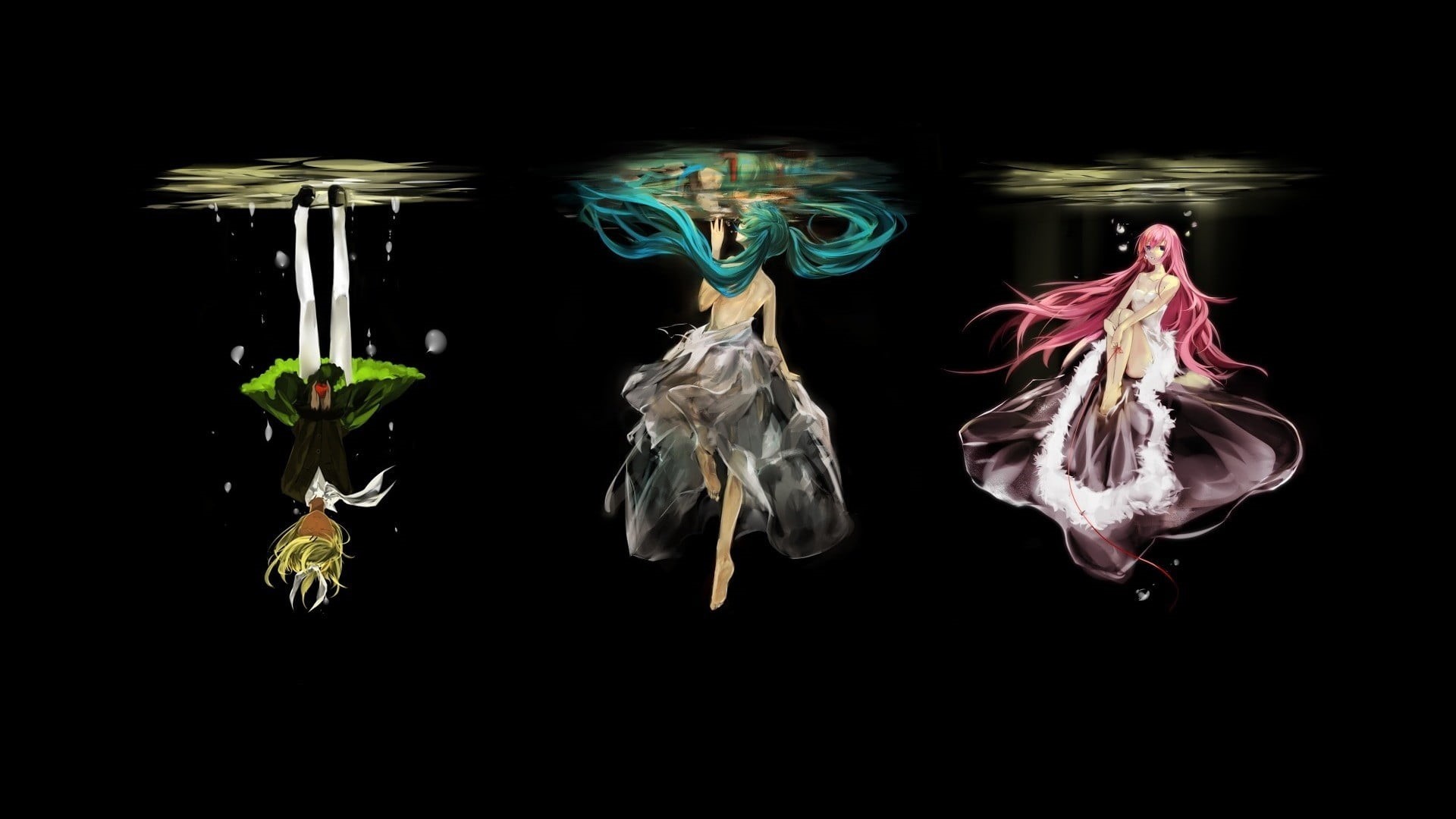 transparent, Vocaloid, sea, character, Kagamine Rin, three, Hatsune Miku, animal, 1080P, vertebrate, no people, Megurine Luka, group of animals, animal themes, HD Wallpaper