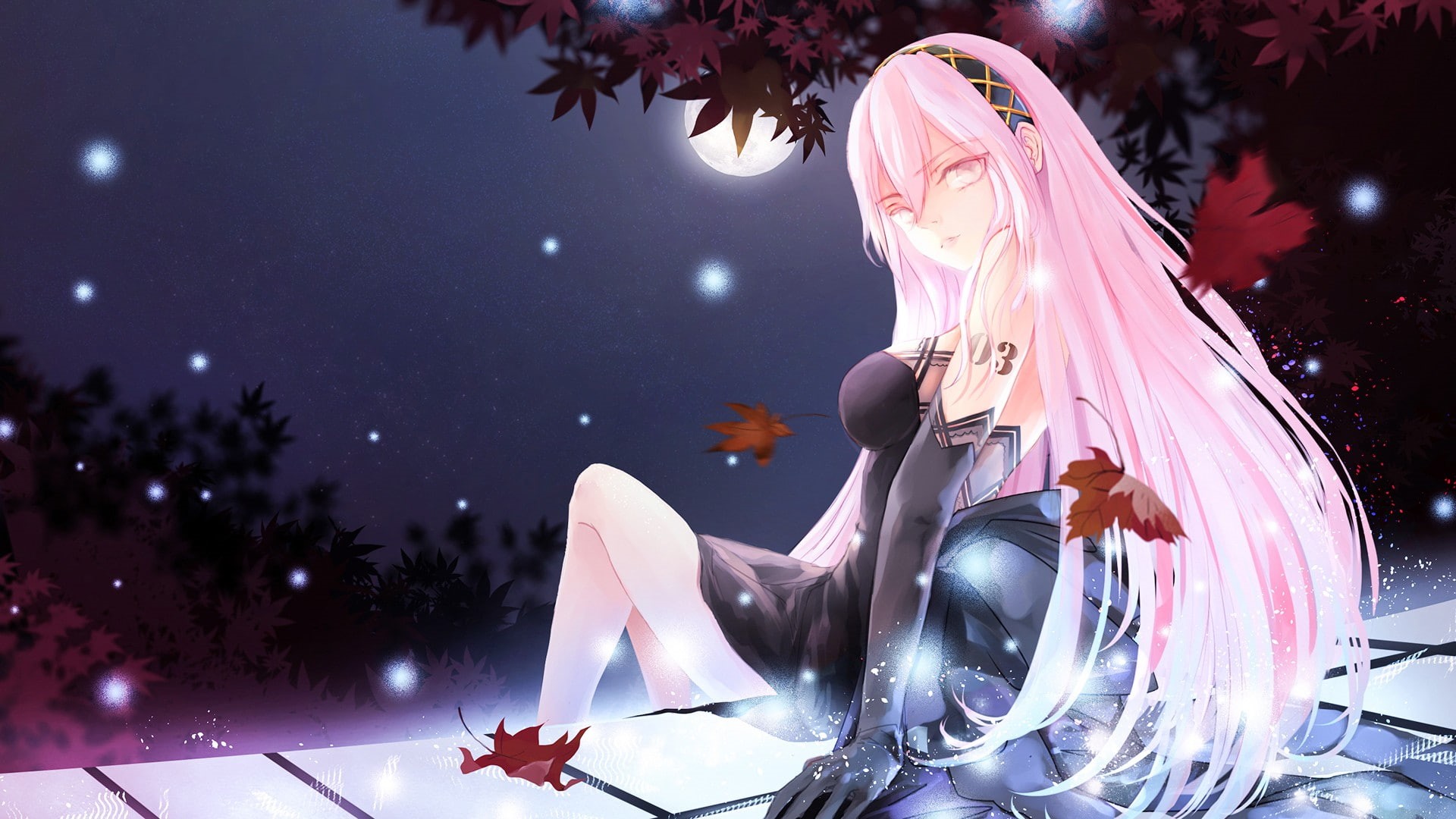sky, Vocaloid, representation, outdoors, mammal, no people, motion, illuminated, night, plant, nature, tree, anime girls, creativity, digital composite, HD Wallpaper