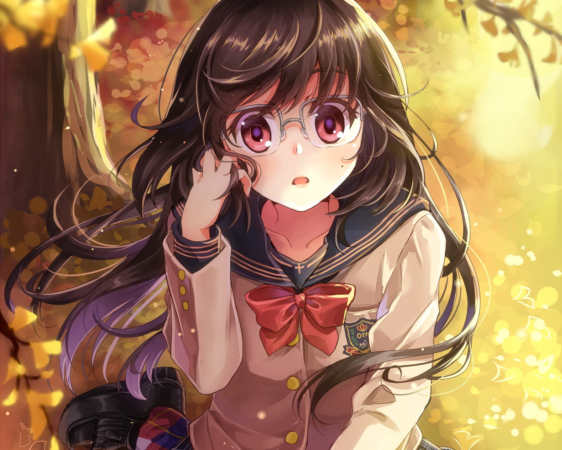 hair, leisure activity, cute, hairstyle, Anime, indoors, illuminated, girls, looking at camera, glasses, innocence, childhood, meganekko, real people, school uniform, HD Wallpaper