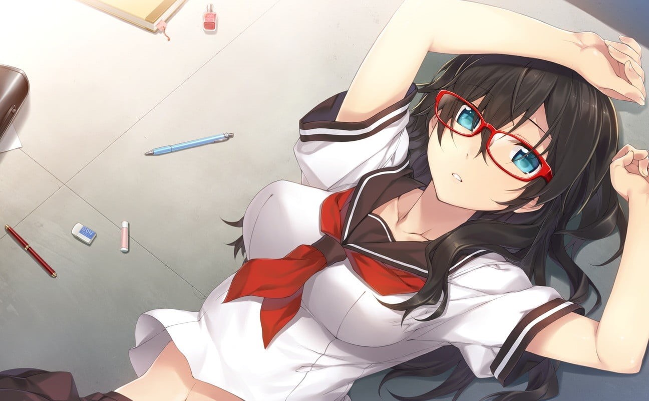 females, young adult, portrait, school uniform, anime girls, leisure activity, child, original characters, relaxation, meganekko, high angle view, adult, HD Wallpaper
