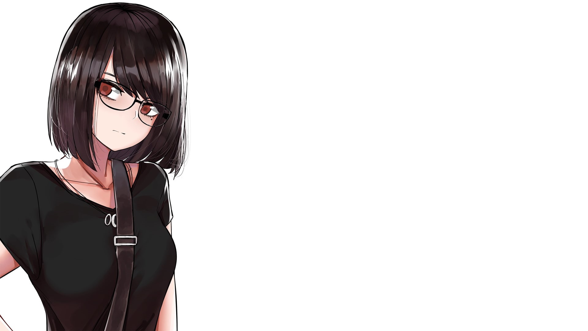white background, manga, dark hair, minimalism, short hair, meganekko, red eyes, 1080P, brunette, glasses, anime girls, simple background, anime, HD Wallpaper