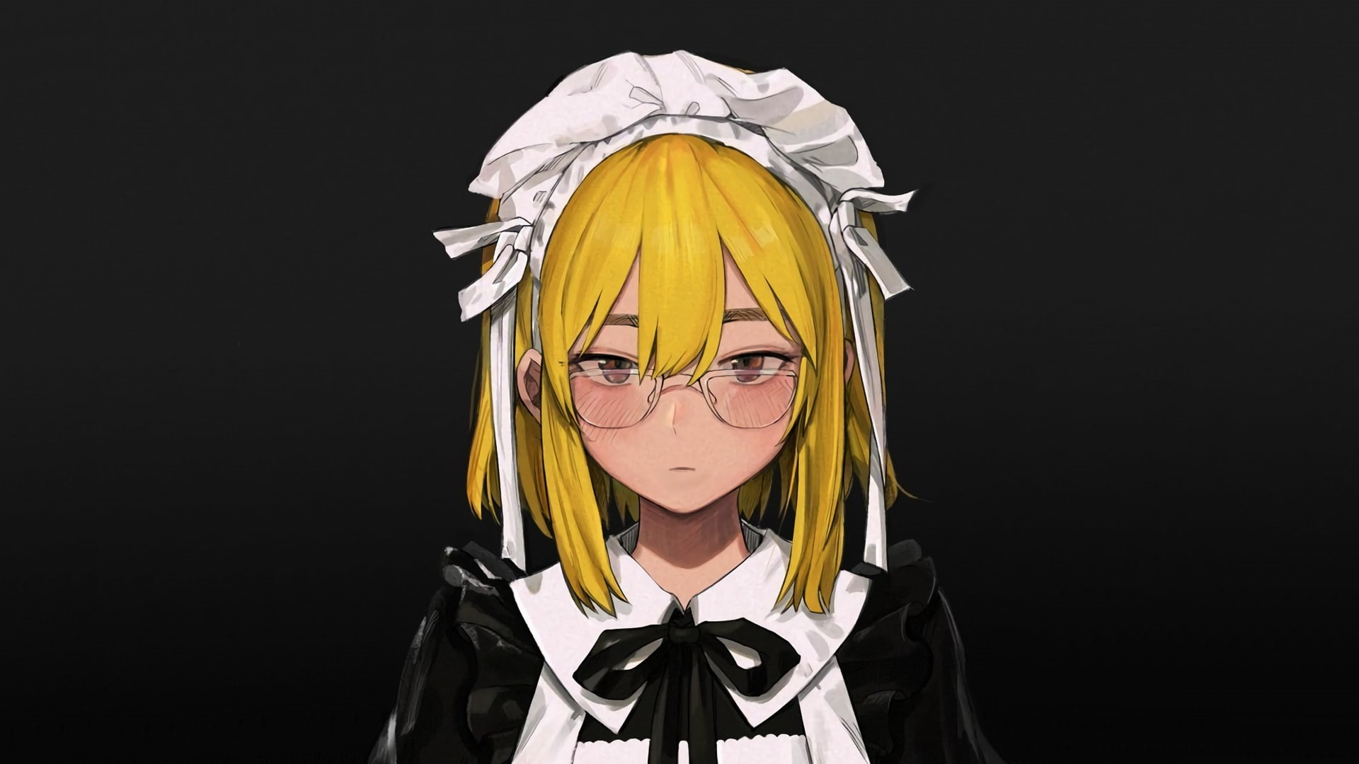 blonde, 1080P, anime, manga, simple background, maid, anime girls, glasses, minimalism, blond hair, meganekko, HD Wallpaper