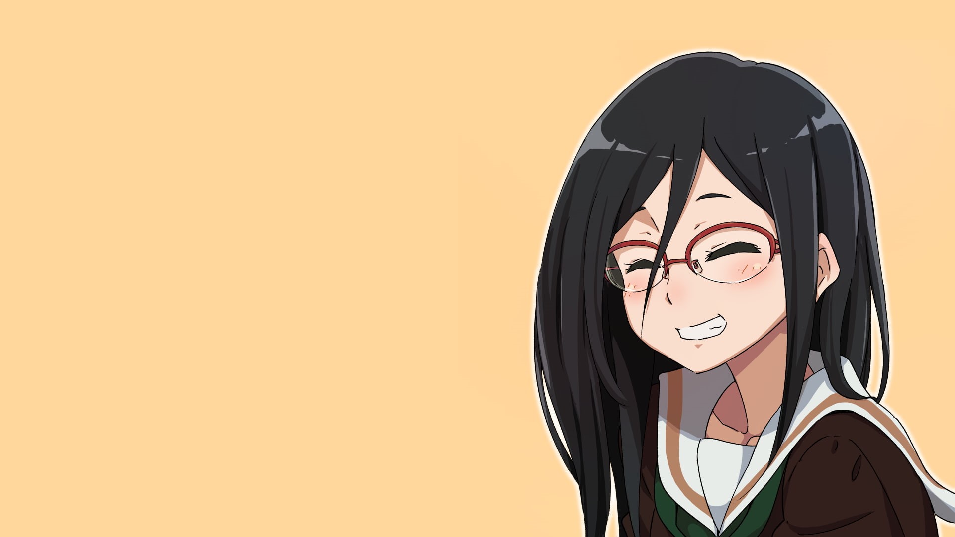meganekko, glasses, closed eyes, Tanaka Asuka, Hibike! Euphonium, black hair, anime, smiling, anime girls, 1080P, school uniform, simple background, HD Wallpaper