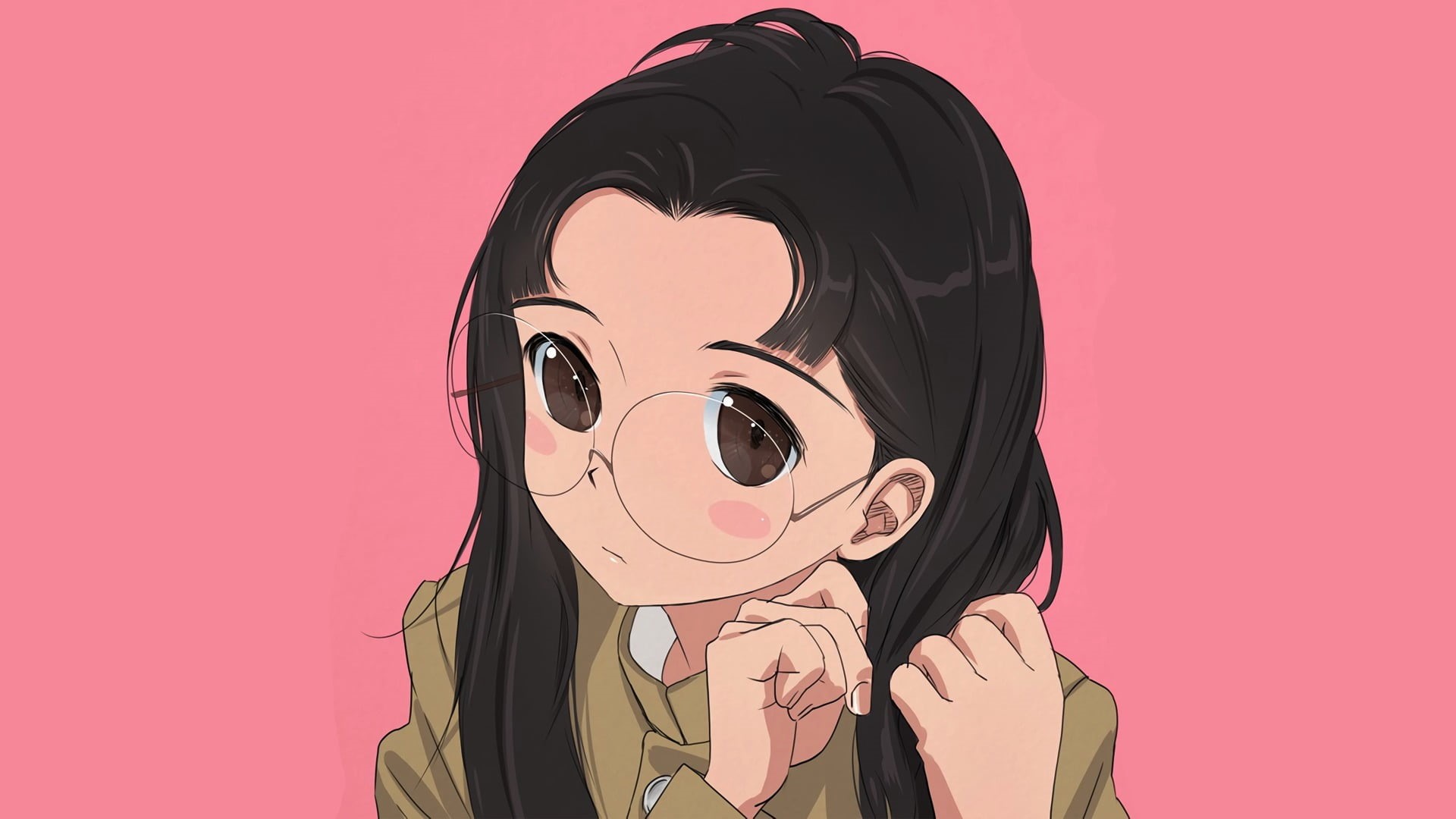 Fukuda (Girls und Panzer), U9Works, manga, pink background, minimalism, obscured face, hairstyle, Girls und Panzer, anime girls, disguise, lifestyles, women, HD Wallpaper