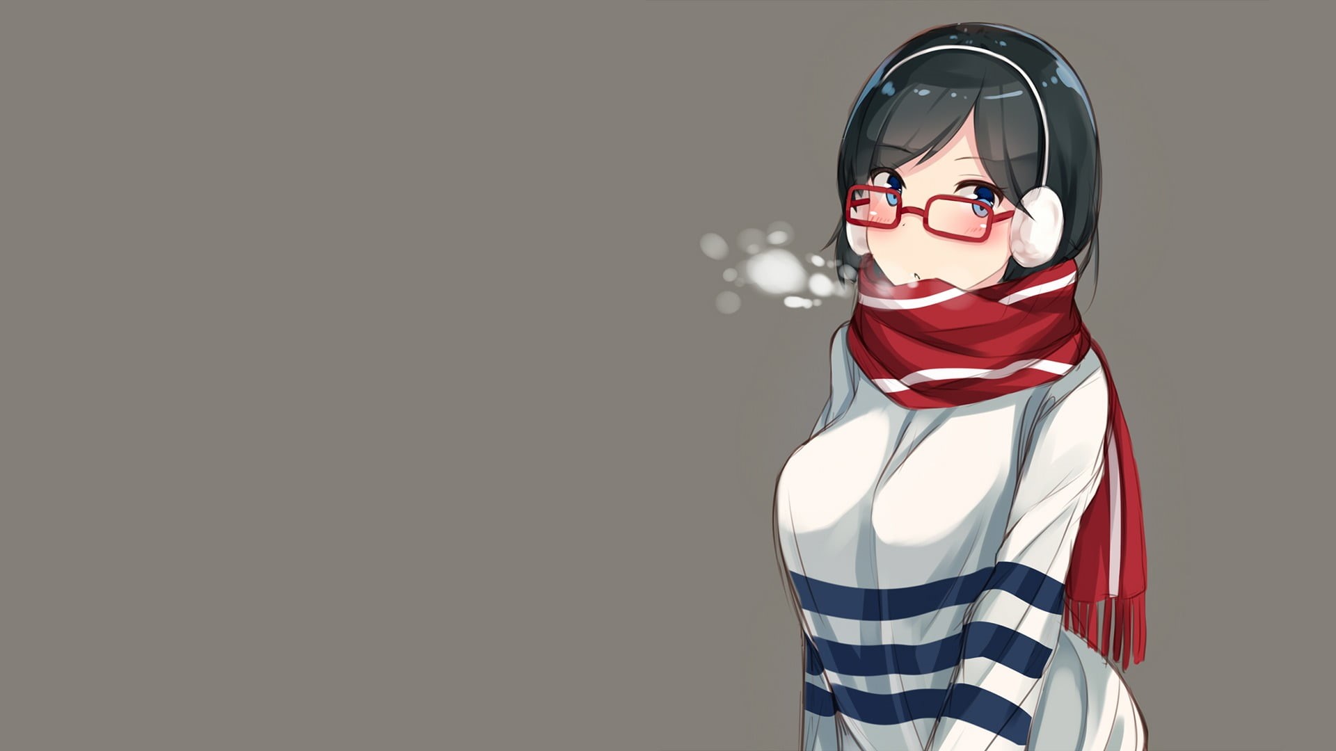 child, Kirishima (KanColle), studio shot, scarf, girl, disguise, photo, Kantai Collection, women, looking at camera, portrait, short hair, glasses, blue, HD Wallpaper