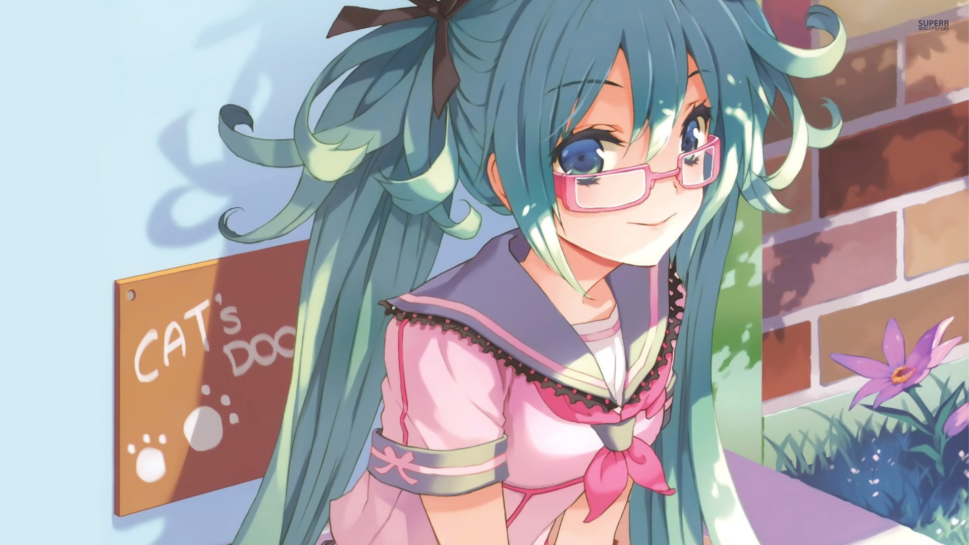 focus on foreground, human representation, anime girls, anime, day, art and craft, glasses, blue eyes, pink color, hair ornament, representation, for sale, HD Wallpaper