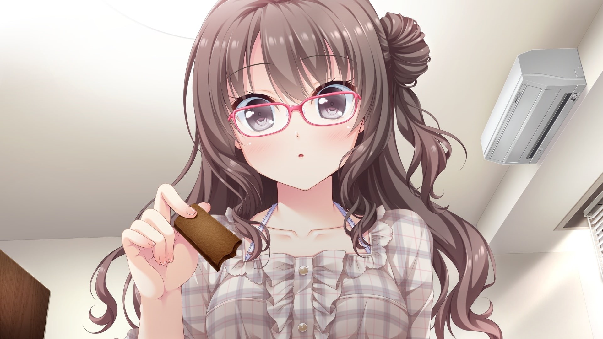hairstyle, holding, adult, indoors, young adult, real people, portrait, meganekko, Anime, teenager, hatsukoi sankaime, young women, hikami yurino, 1080P, HD Wallpaper