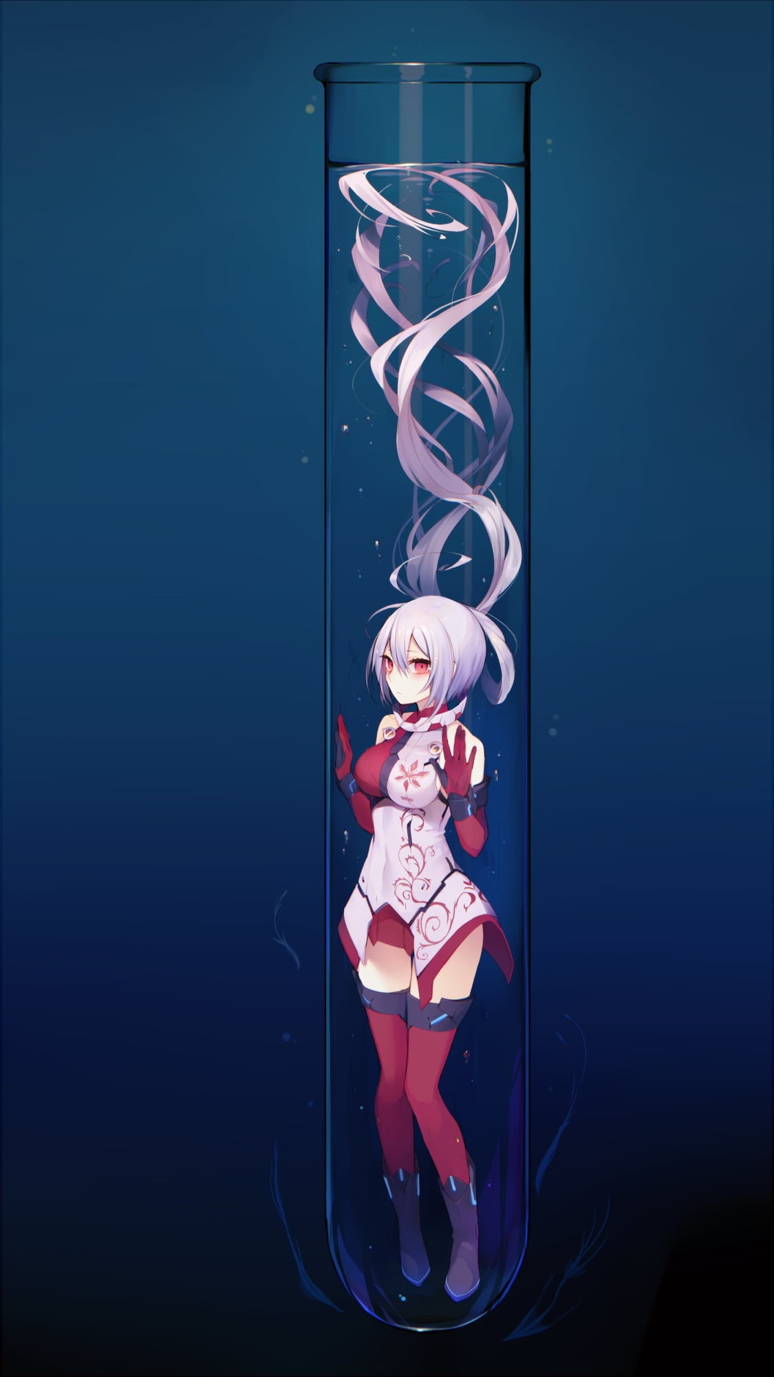 1080P, test tube, Matoi (Phantasy Star Online 2), underwater, artwork, Phantasy Star Online 2, Phone HD Wallpaper