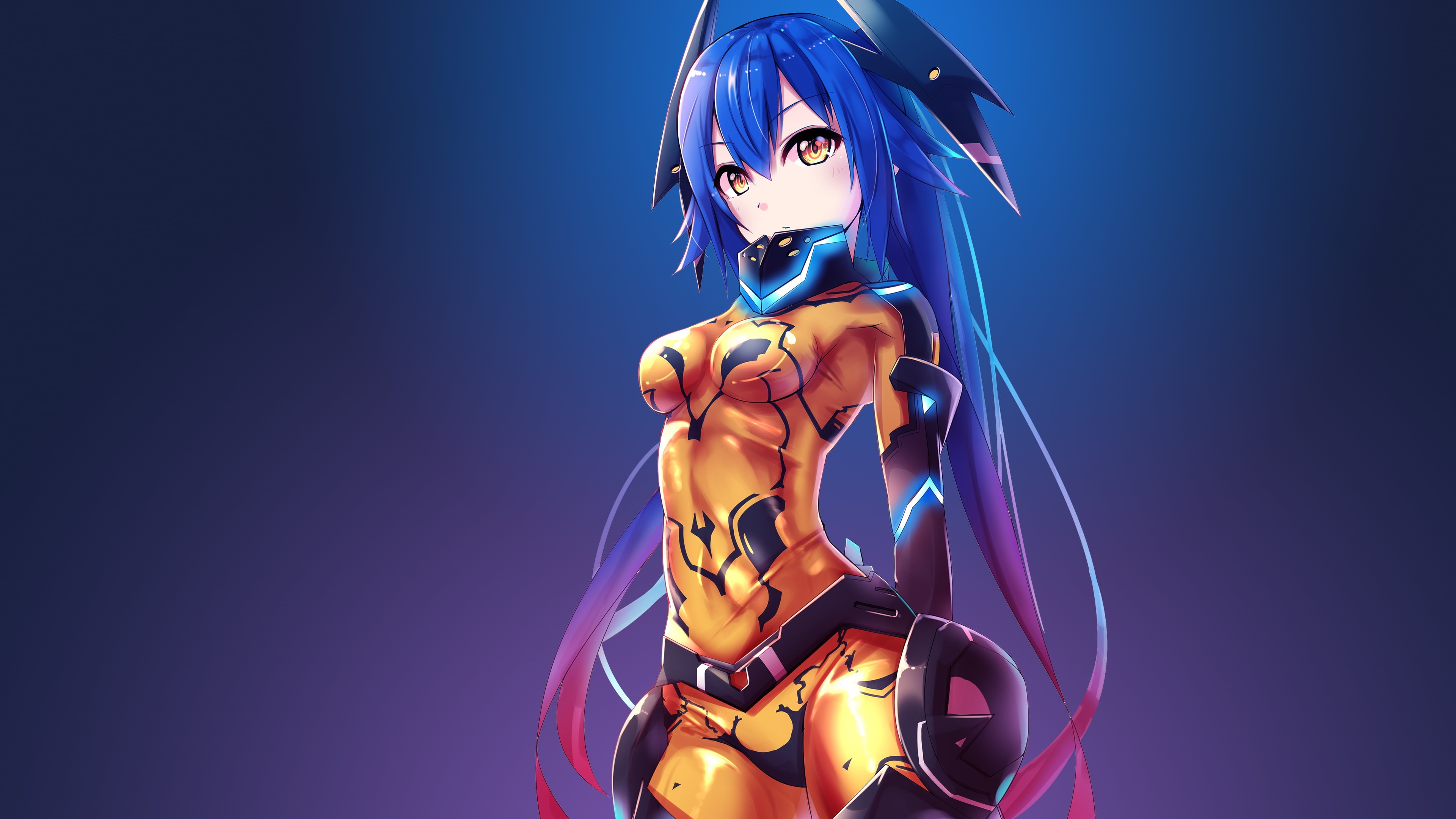 Blue Hair, Phantasy Star Online 2, Phantasy Star, Phantasy Star Online, Bodysuit, Quna (Phantasy Star), Girl, Long Hair, Blush, 4K, HD Wallpaper