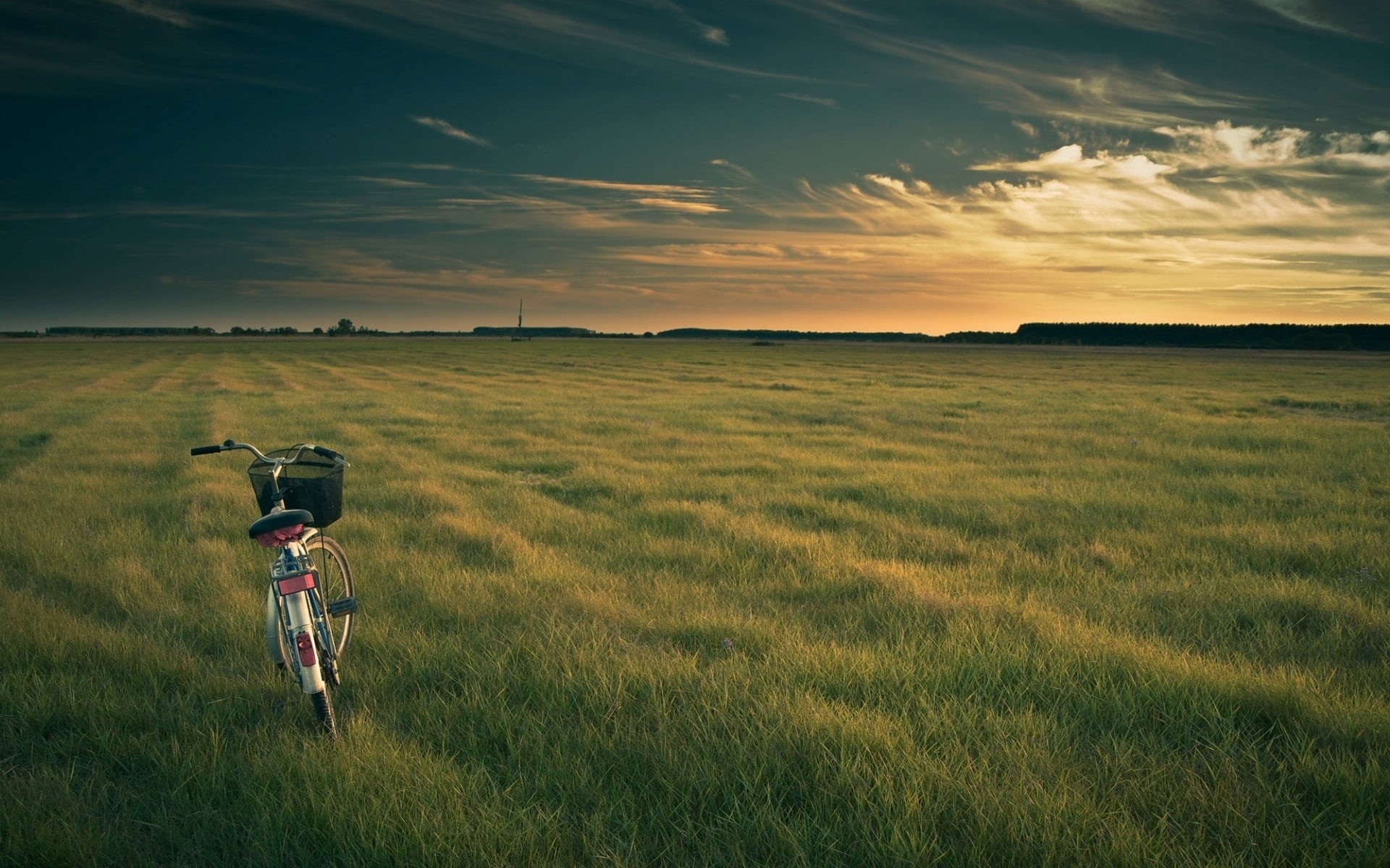 summer, non-Urban Scene, gray, beauty In Nature, 1080P, scenics - nature, scenics, bicycle, travel, sunrise - Dawn, grass, bike, evening, recreational Pursuit, HD Wallpaper