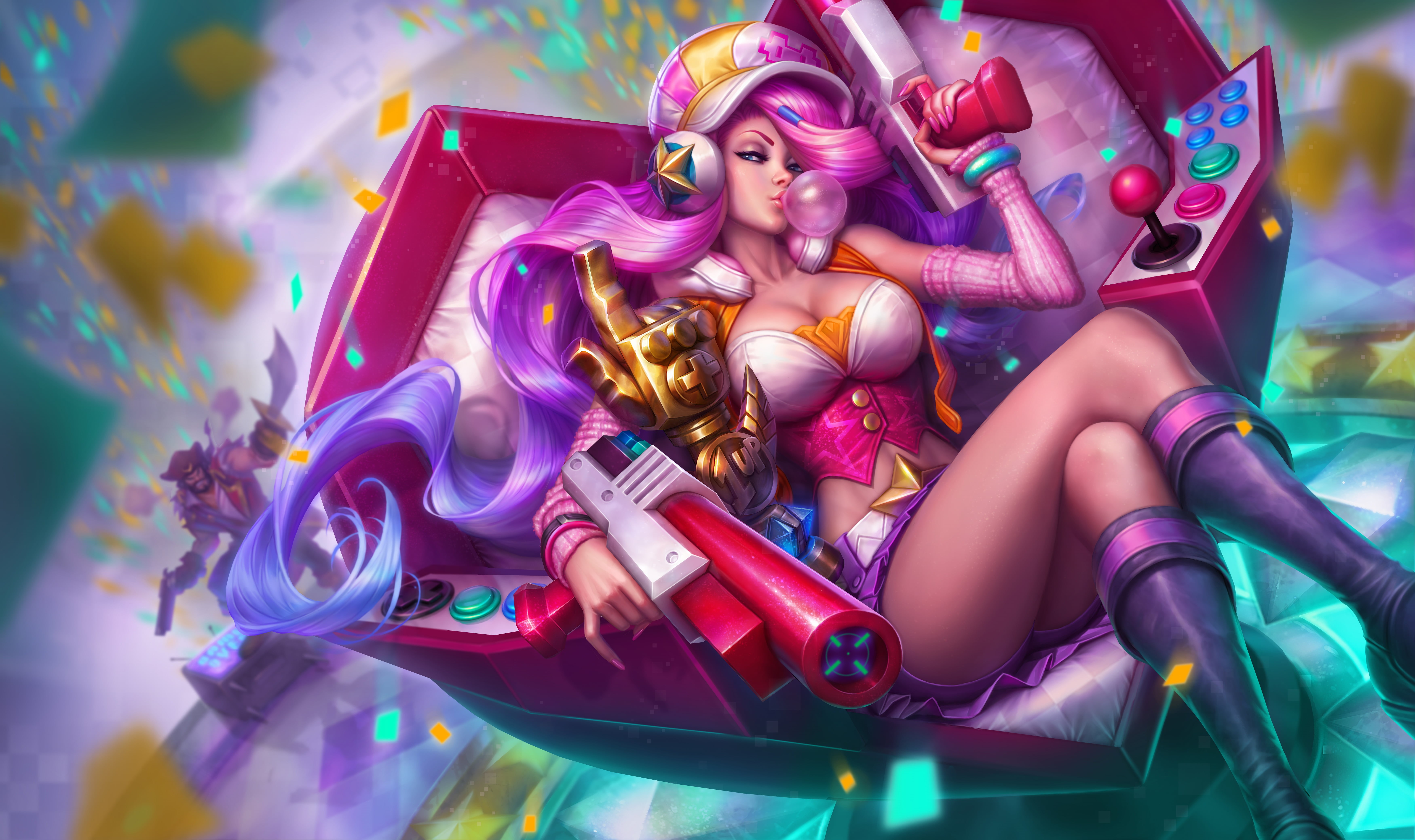pink hair, Miss Fortune, Miss Fortune (League of Legends), bubble gum, 5K, HD Wallpaper