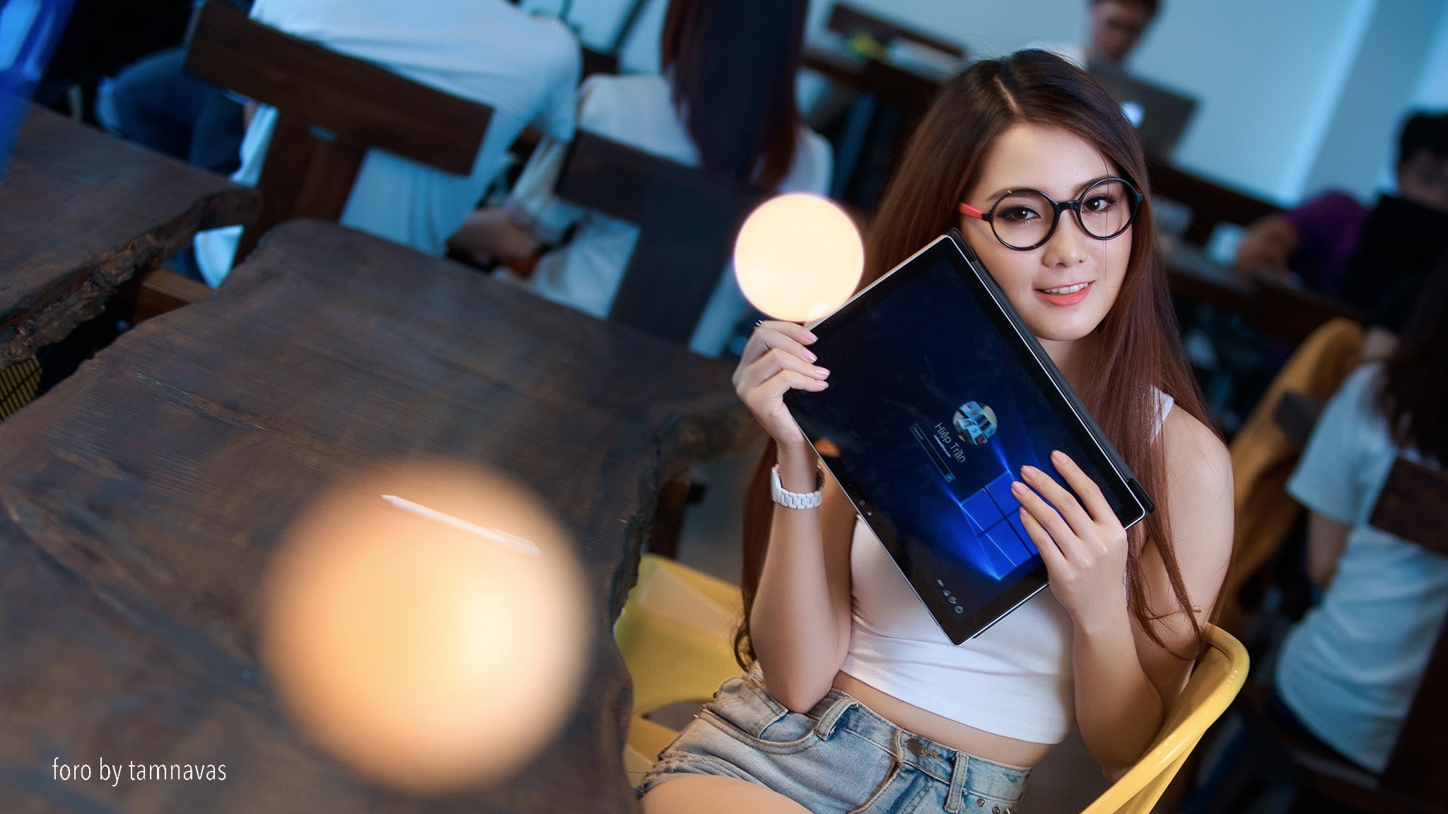 adult, holding, happiness, beauty, one person, young adult, beautiful woman, glasses, front view, smiling, lifestyles, 1080P, indoors, lens, eyeglasses, HD Wallpaper