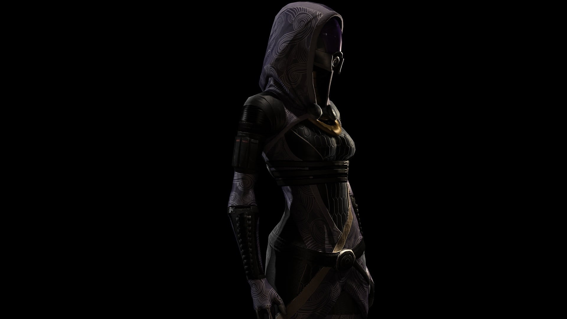 black, wearing, representation, 1080P, digital, TaliZora You Nima, cut out, sculpture, tali, dark, mass effect, indoors, creativity, no people, male likeness, HD Wallpaper