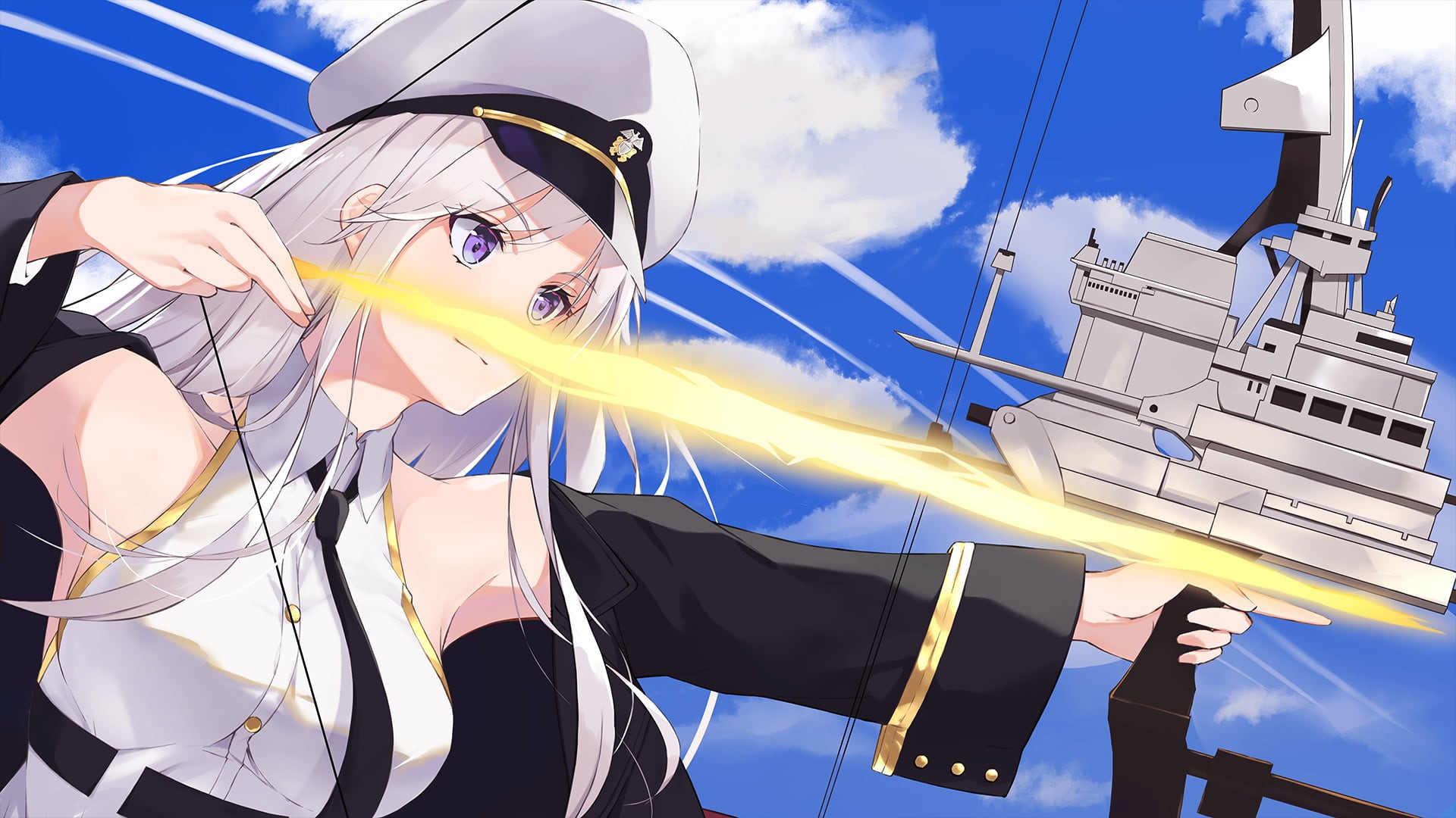 Long Hair, 1080P, Anime, Purple Eyes, White Hair, Azur Lane, Enterprise (Azur Lane), Bow, HD Wallpaper
