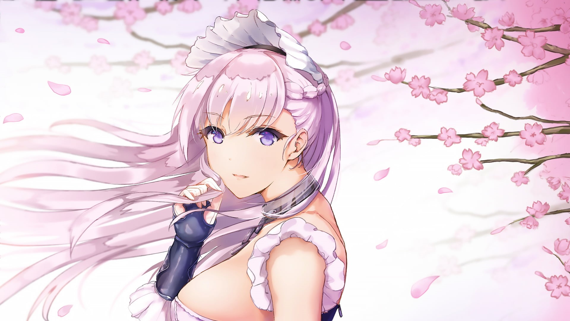 1080P, Purple Eyes, Long Hair, Maid, Belfast (Azur Lane), Cherry Blossom, Azur Lane, Anime, White Hair, HD Wallpaper