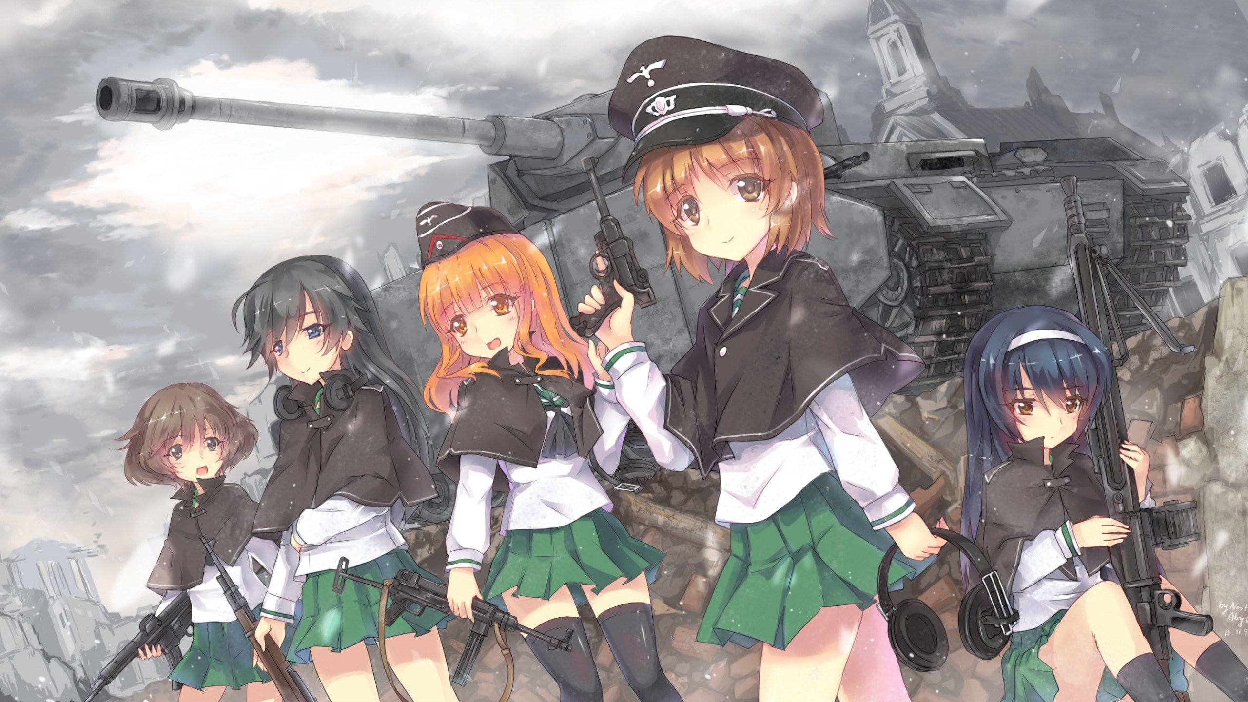 uniform, Akiyama Yukari, clothing, outdoors, group of people, aggression, Isuzu Hana, adult, Girls und Panzer, panzer IV, transportation, occupation, males, HD Wallpaper