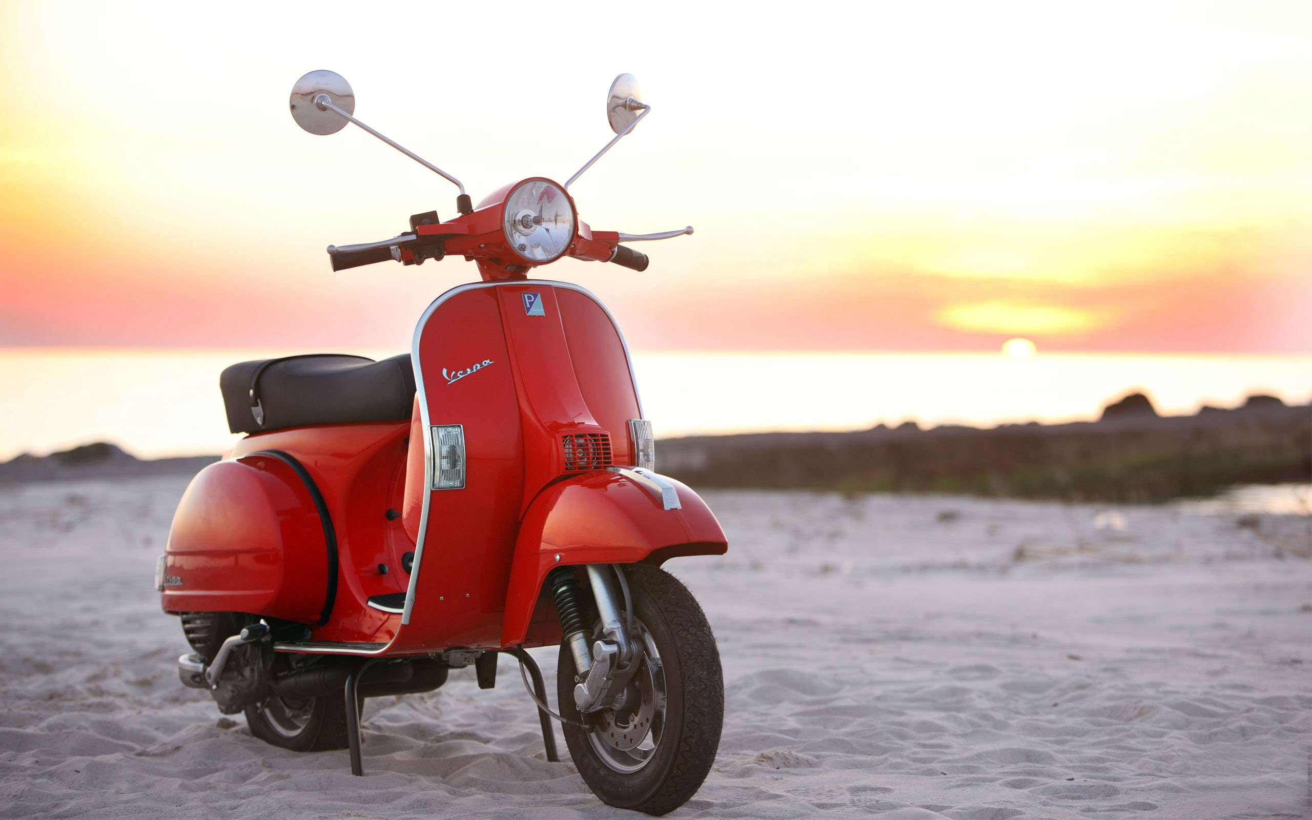 motor, travel, px, outdoors, red, Motorcycles, sunset, vespa, transportation, land vehicle, motorcycle, land, nature, motor scooter, stationary, sky, no people, HD Wallpaper