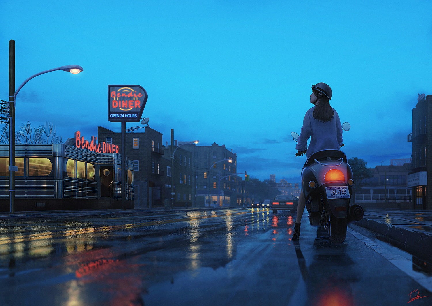 man, nature, wet, travel Destinations, rear view, traffic, street light, Tamaki (artist), sky, dusk, transportation, sign, digital, light, architecture, HD Wallpaper