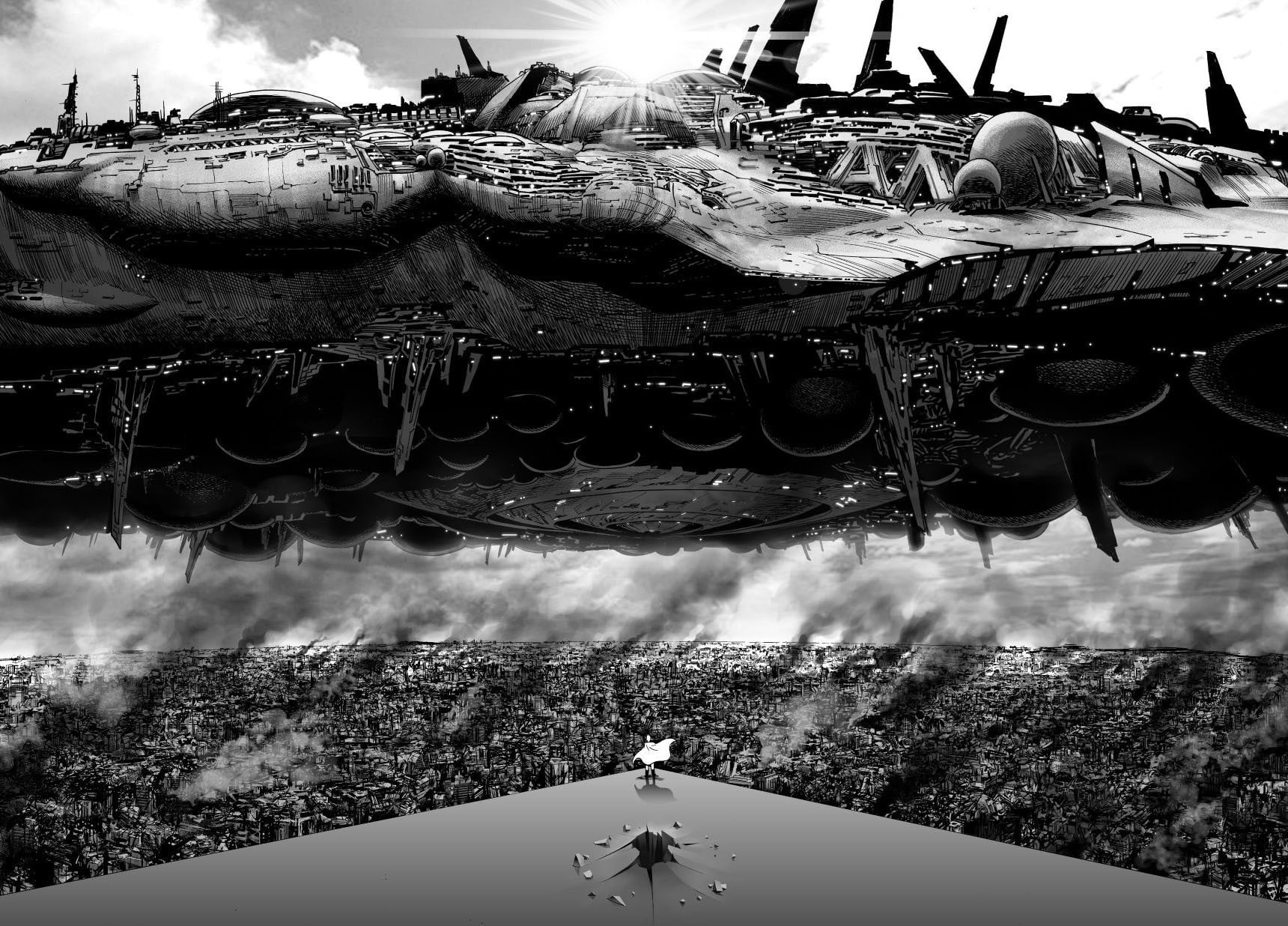 lifestyles, cloud - sky, town, Saitama, architecture, nature, One-Punch Man, art and craft, one person, built structure, standing, digital, 720P, lake, HD Wallpaper