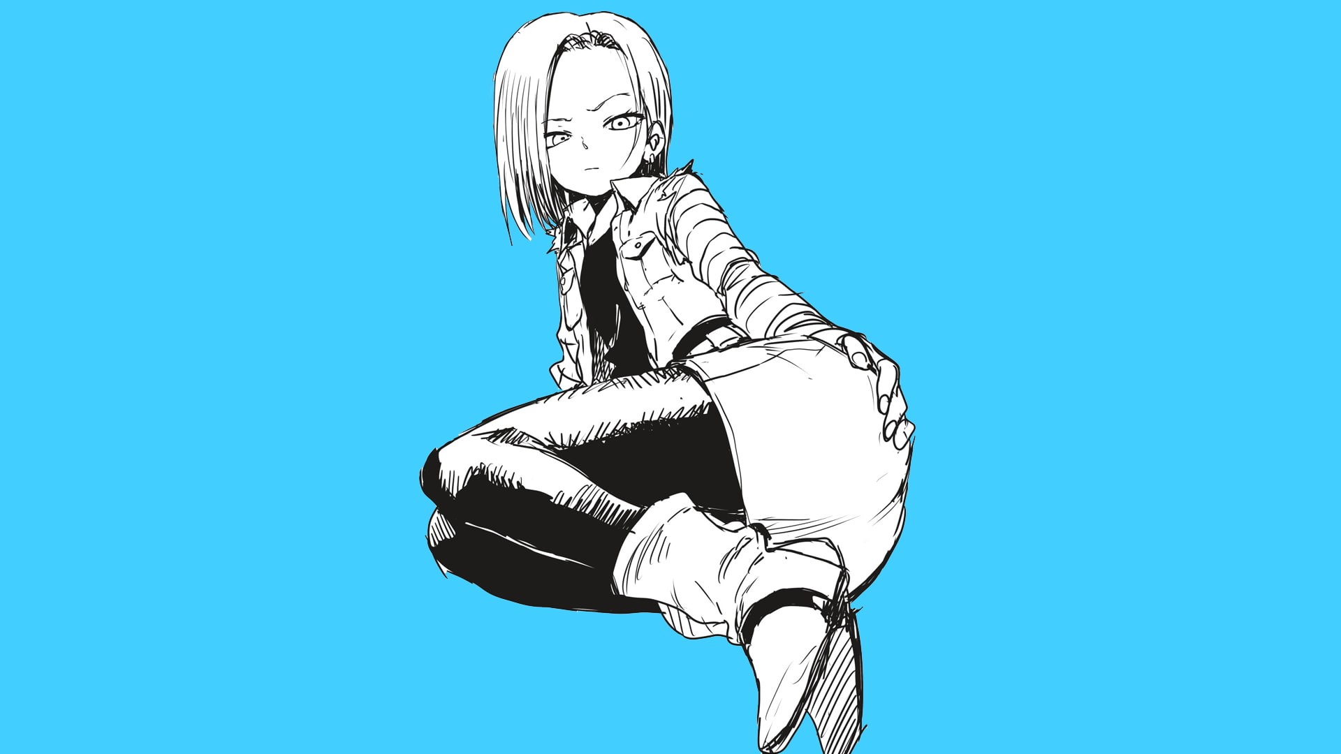 simple background, 1080P, Android 18, anime girls, Dragon Ball Z, Dragon Ball, HD Wallpaper