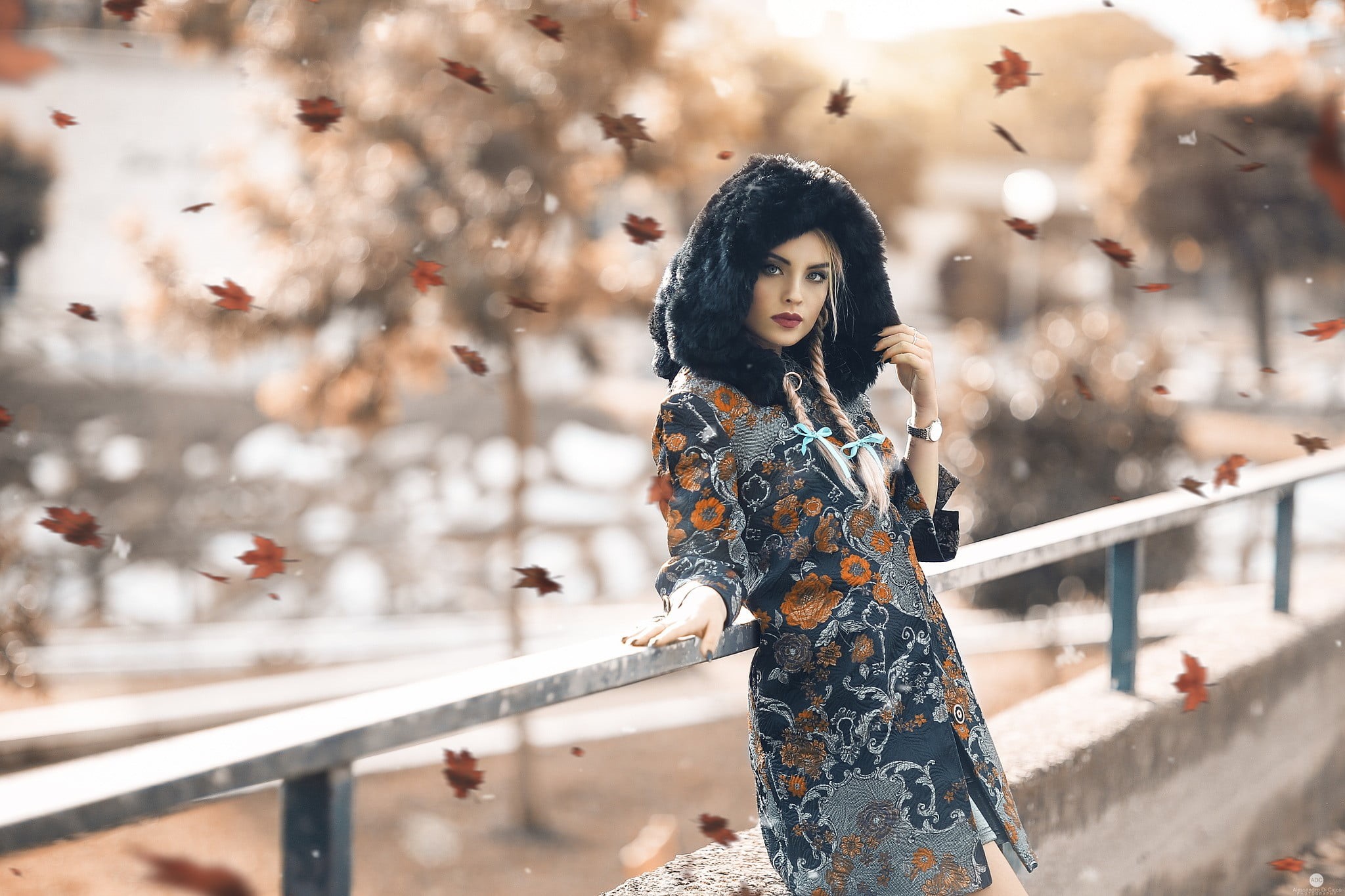 urban Scene, portrait, beautiful woman, warm clothing, adult, dress, hair, hairstyle, Alessandro Di Cicco, human Face, clothing, looking at camera, standing, HD Wallpaper