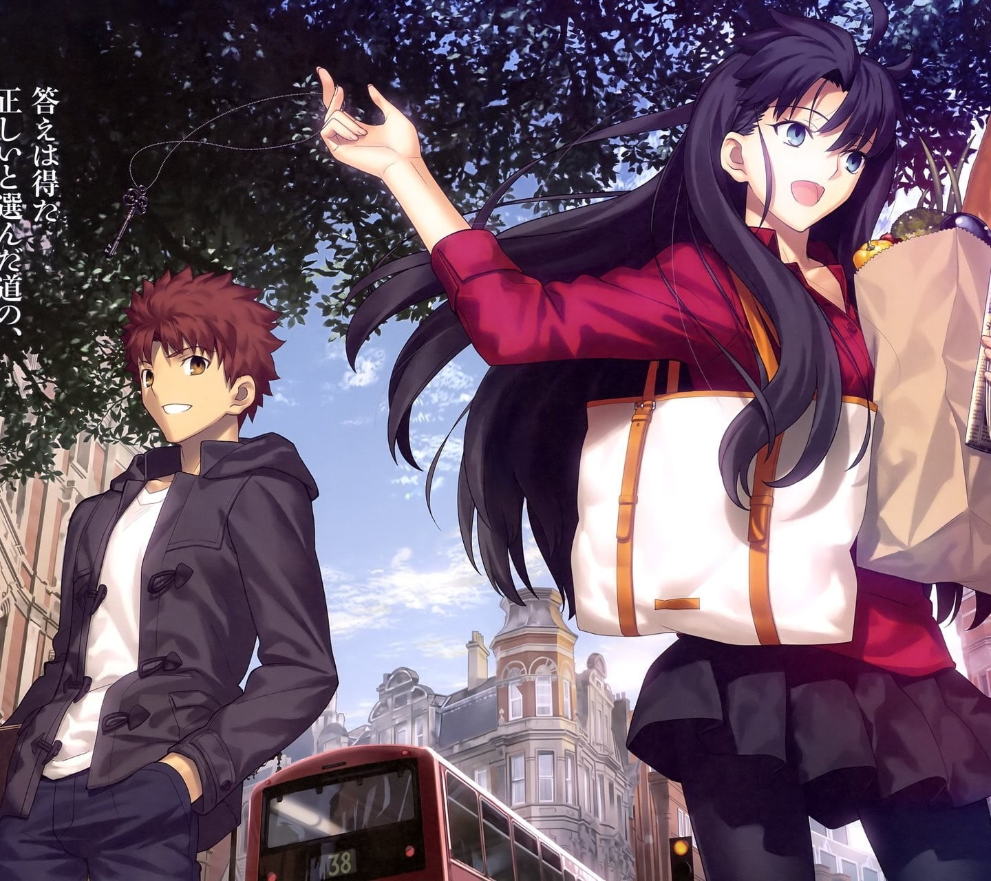 women, two people, sky, tree, black, leisure activity, females, traditional, sunlight, Tohsaka Rin, dress, nature, red, people, 720P, Shirou Emiya, real people, HD Wallpaper