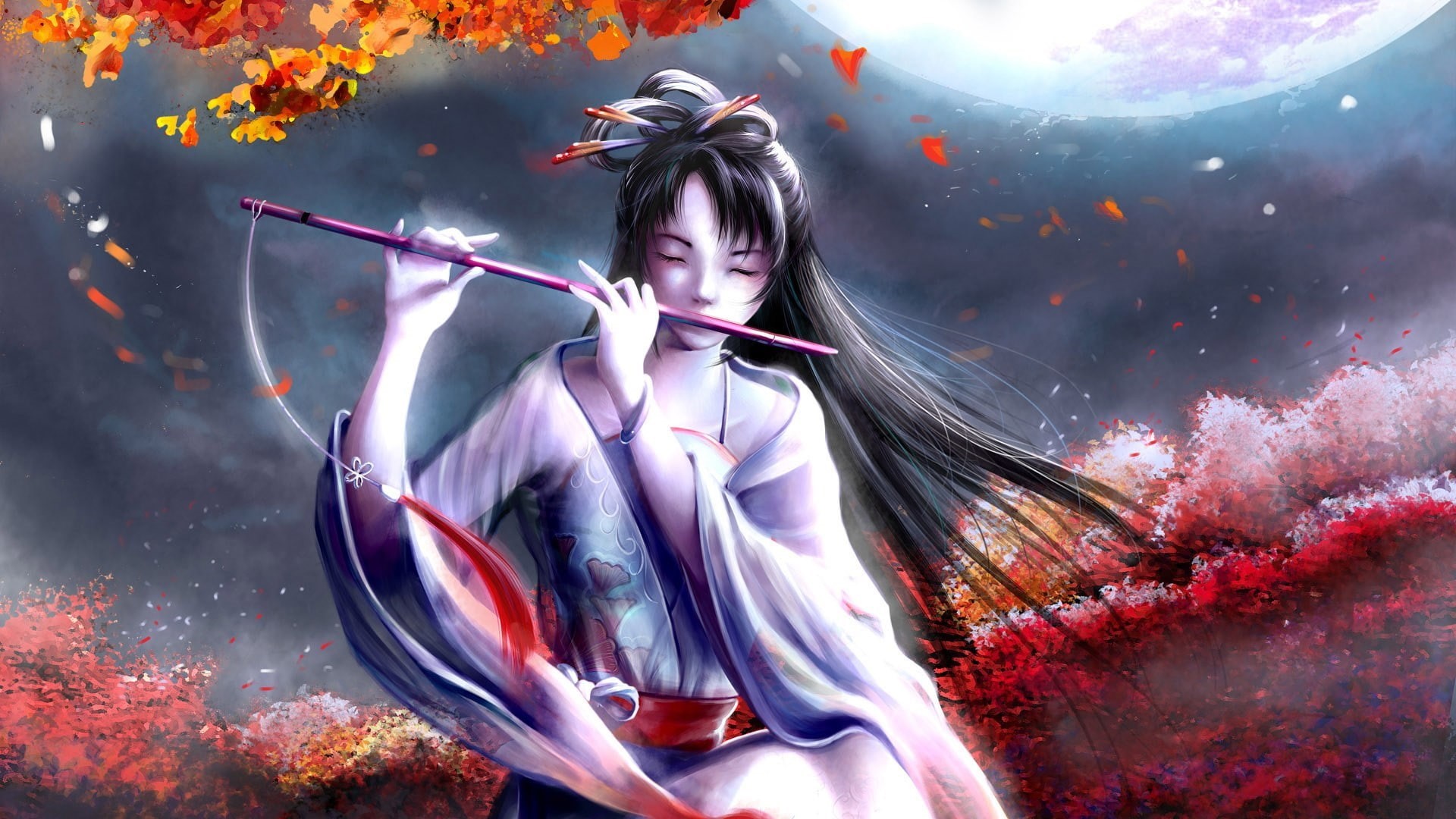 flute, 1080P, digital art, Japanese, HD Wallpaper
