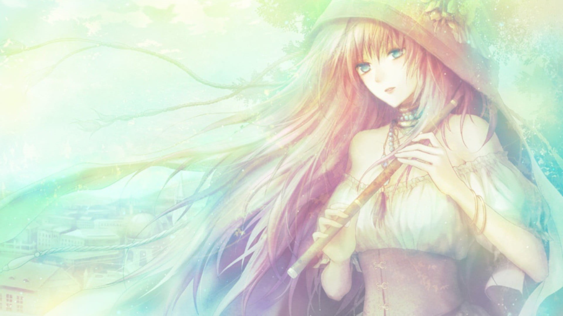 digital composite, anime girls, leisure activity, one person, adult, girl, contemplation, teenager, playing, real people, looking at camera, headdress, HD Wallpaper