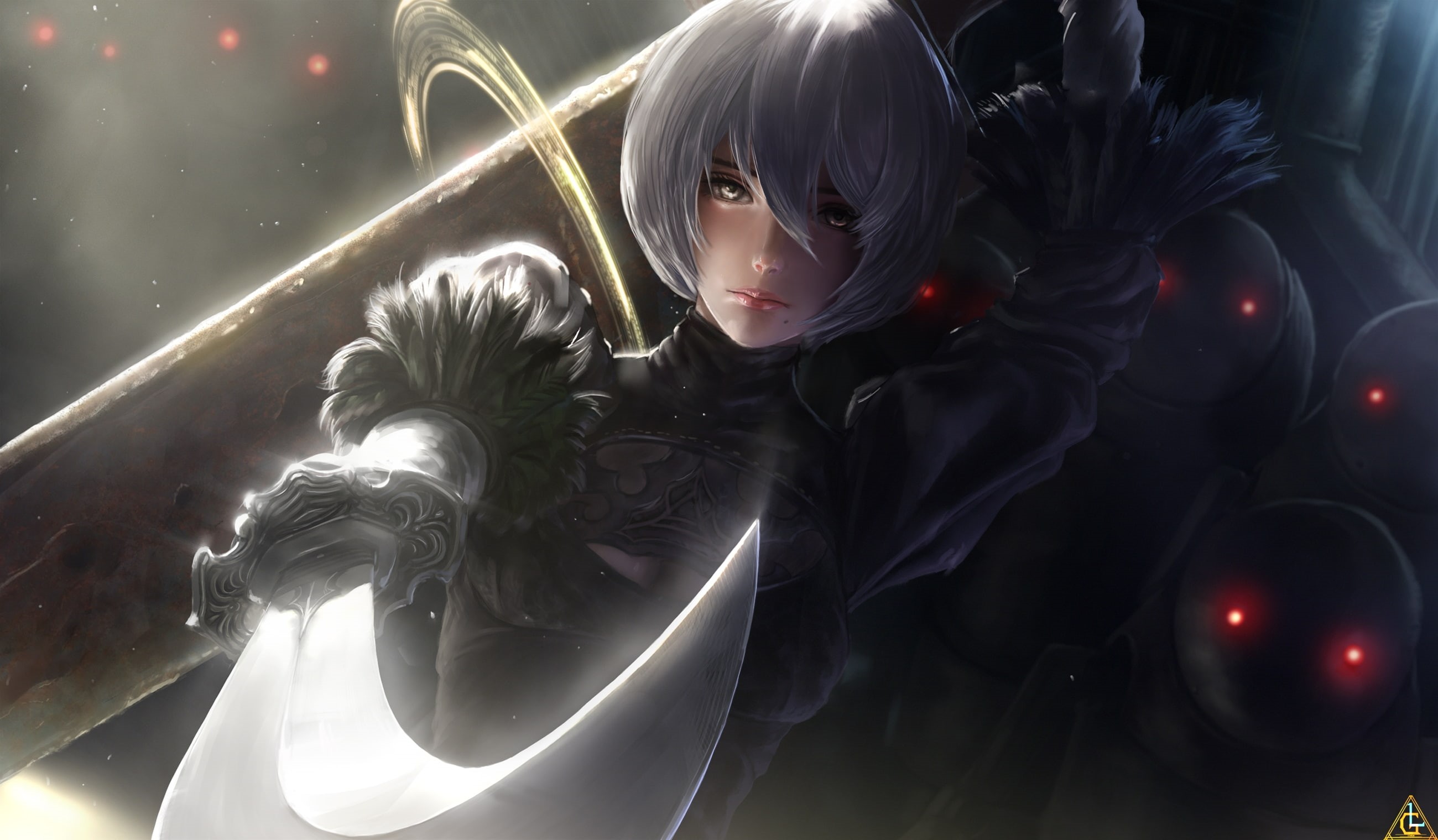 2K, sword, yorha unit no.2 type b, Anime, semi realistic, nier: automata, short hair, HD Wallpaper