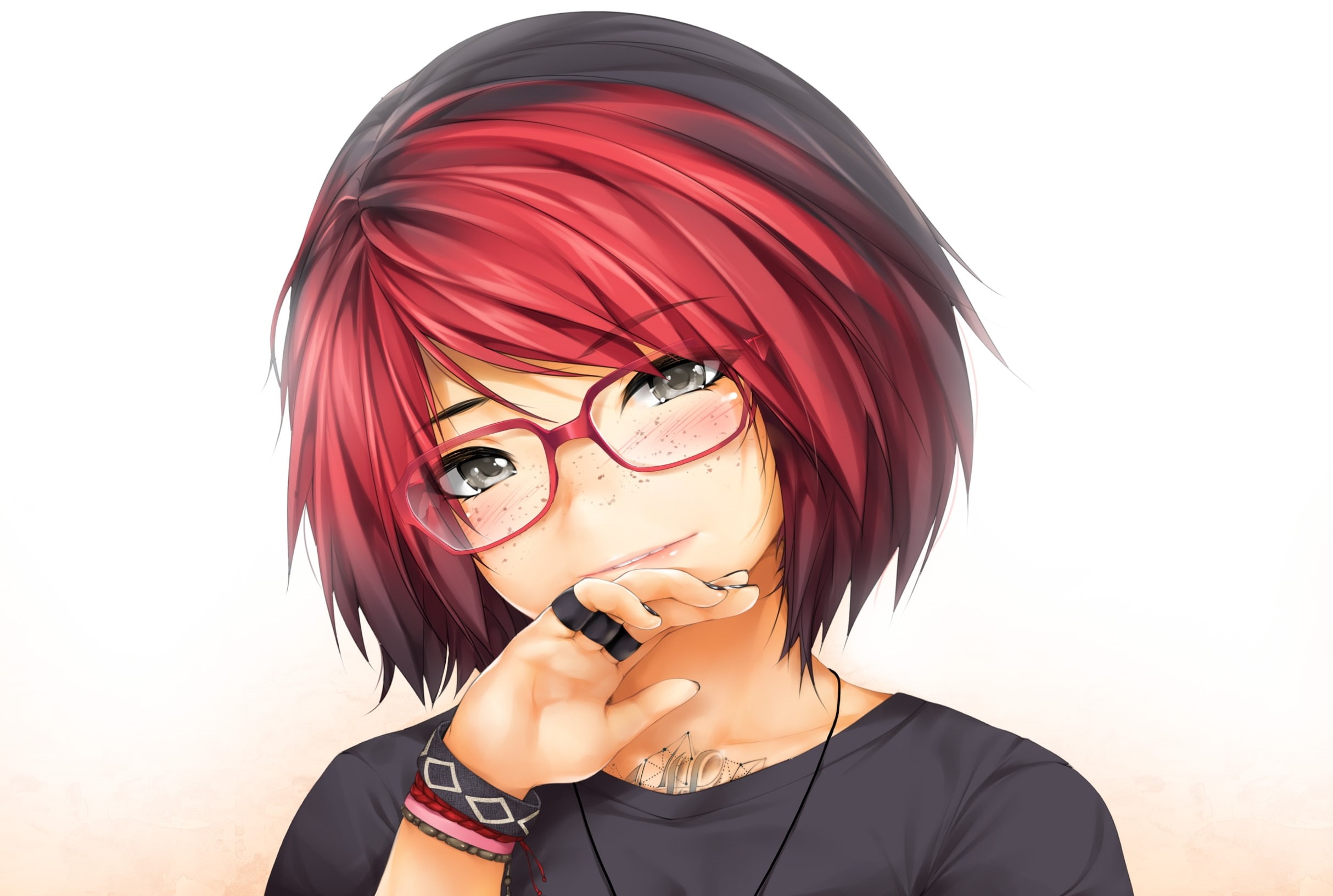 glasses, young women, 1080P, indoors, portrait, beautiful woman, smiling, leisure activity, Anime, semi realistic anime girl, headshot, front view, dyed hair, HD Wallpaper