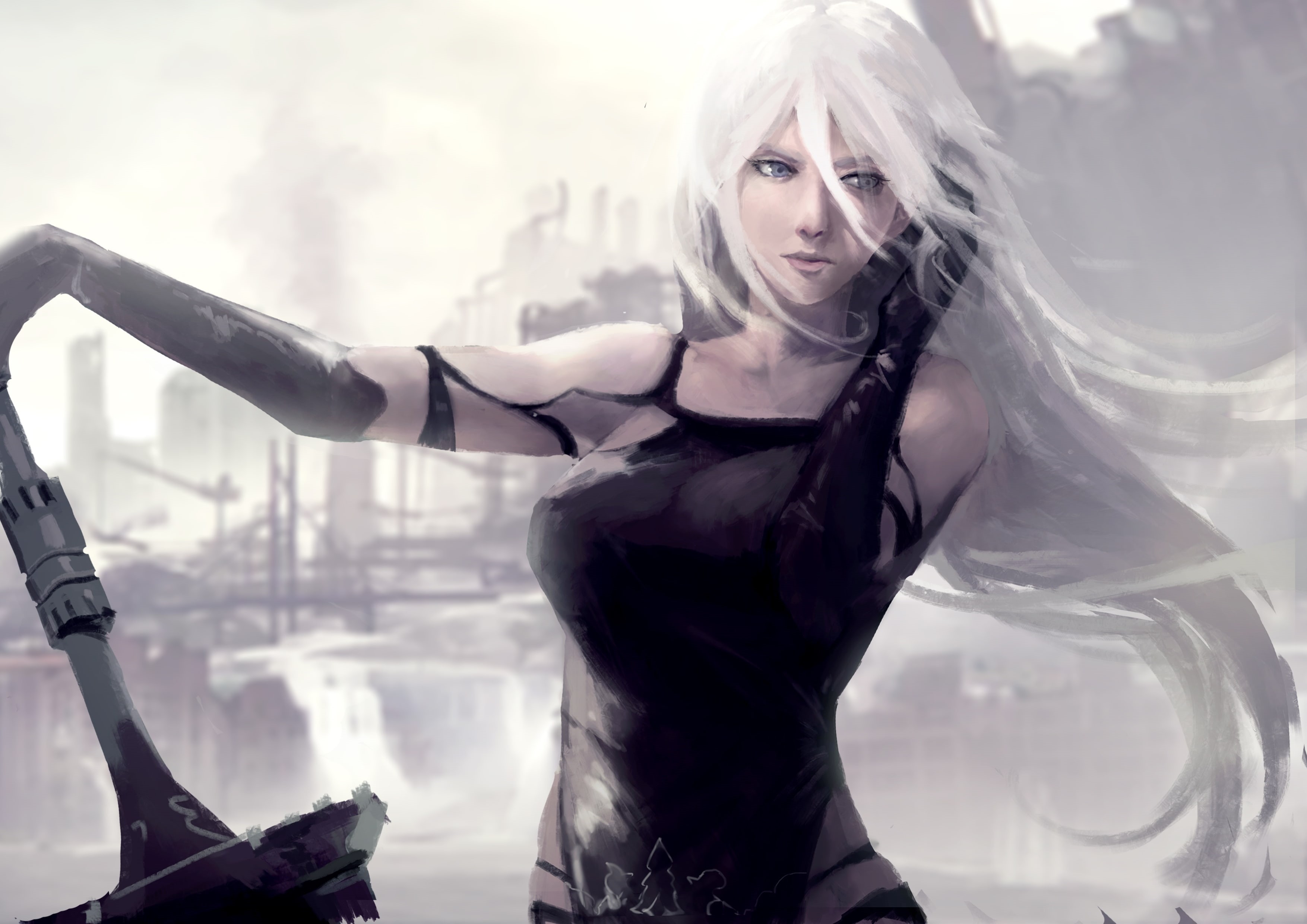 one person, Anime, fashion, looking at camera, females, semi realistic, painting, clothing, blond hair, adult, women, beauty, nier: automata, 2K, young adult, HD Wallpaper