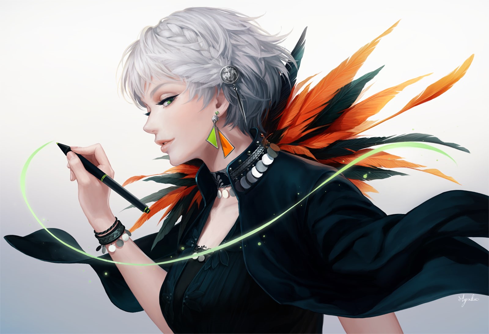 hairstyle, black color, Anime, anime girl, silver hair, studio shot, holding, child, real people, lifestyles, clothing, looking away, young women, 720P, HD Wallpaper
