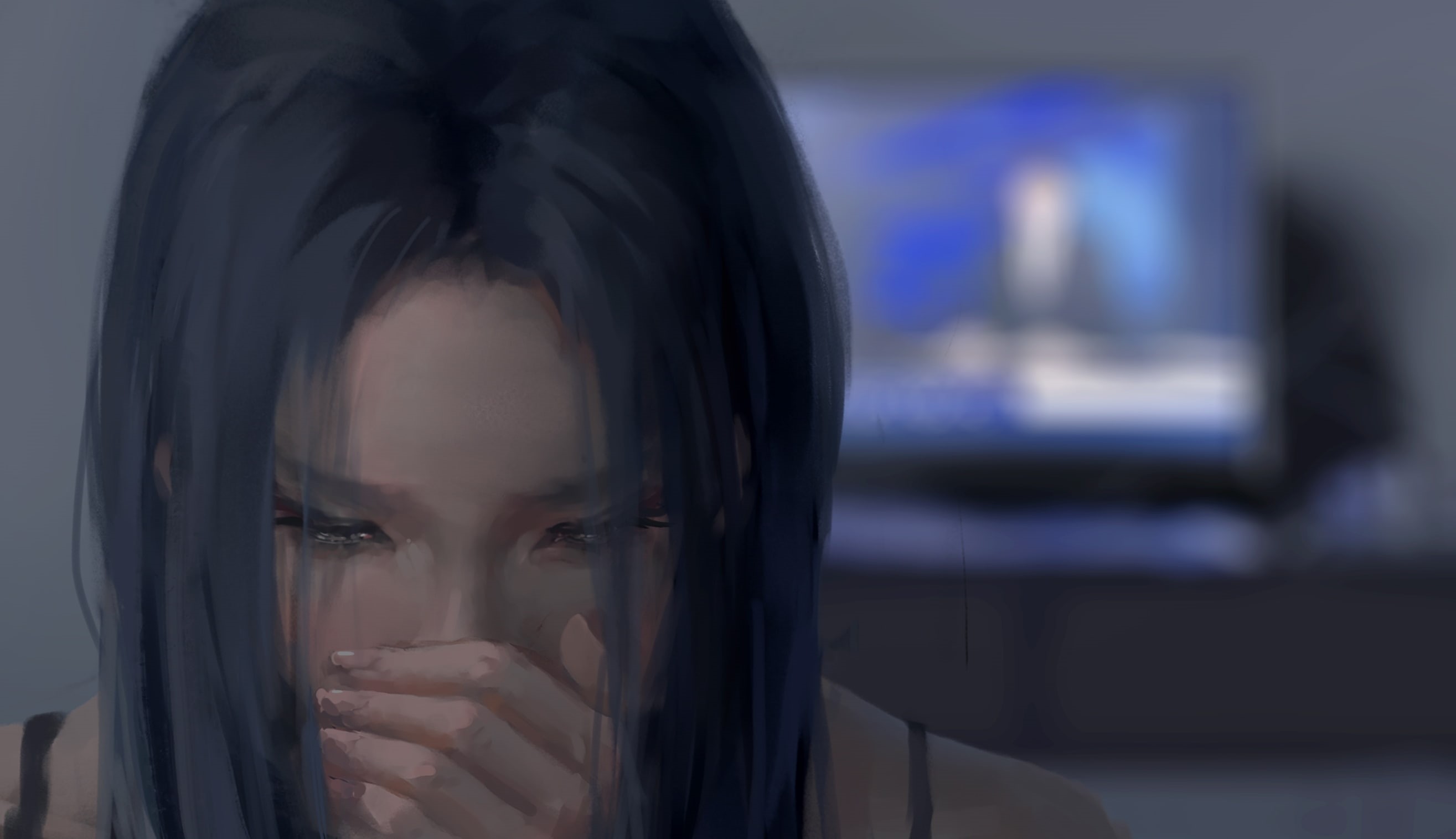 focus on foreground, hairstyle, human body part, looking, emotion, lifestyles, one person, close-up, painting, Anime, young women, front view, human face, HD Wallpaper