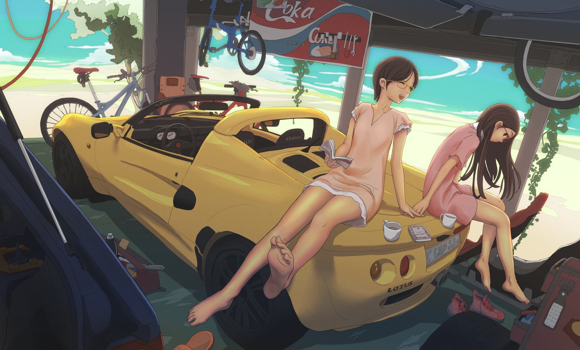 hairstyle, meganekko, transportation, lifestyles, motor vehicle, women, day, full length, mode of transportation, leisure activity, two people, anime girls, HD Wallpaper