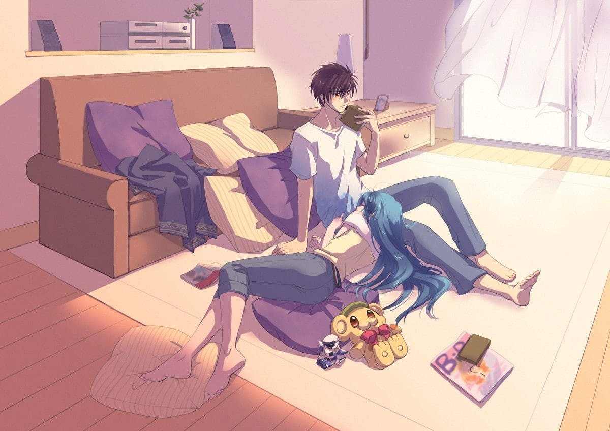 Full Metal Panic!, Chidori Kaname, 480P, indoors, home interior, females, beautiful woman, clothing, flooring, relaxation, domestic room, lifestyles, purple, HD Wallpaper