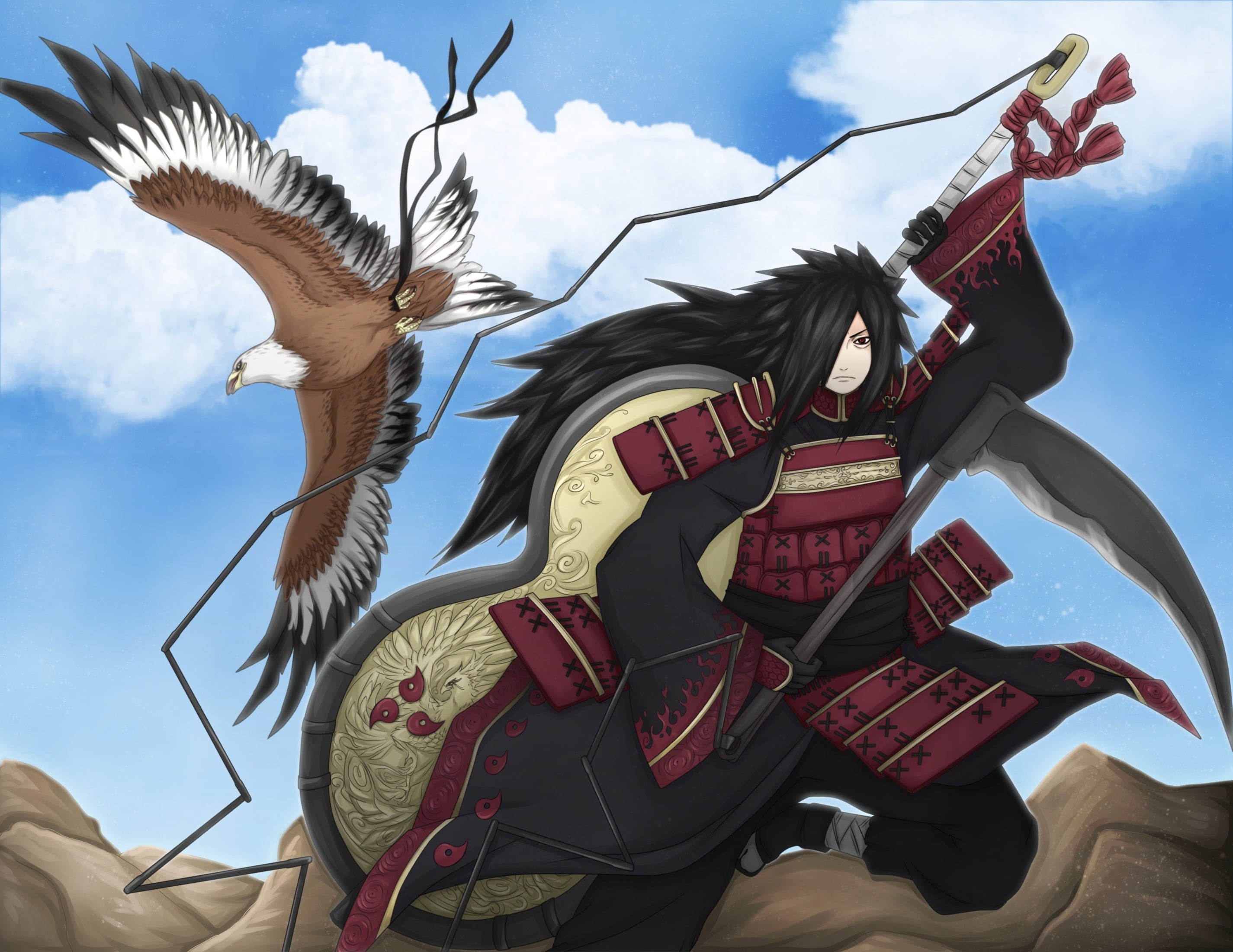 outdoors, animal wildlife, Uchiha Powers, flying, mammal, uchiha, art and craft, no people, art, history, bird, cloud - sky, cultures, illustration, sign, HD Wallpaper