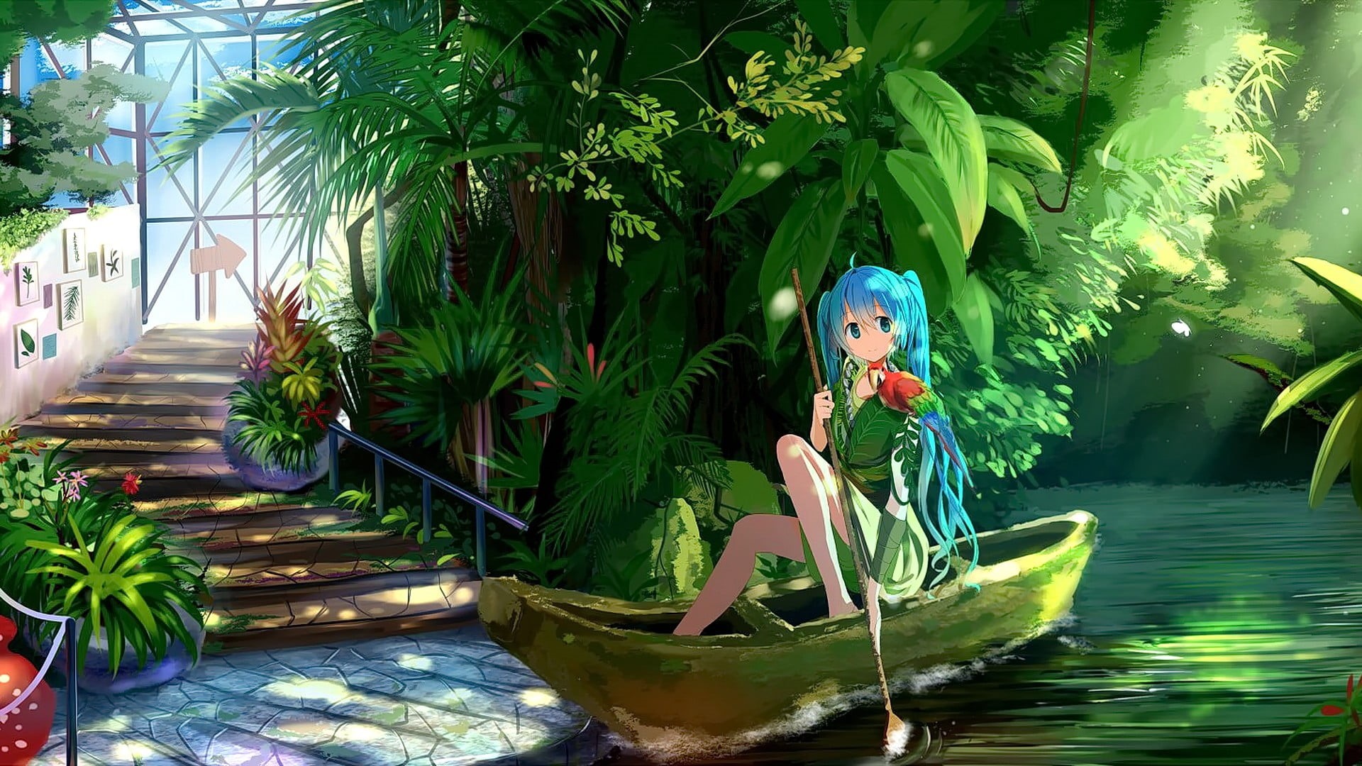 nature, day, potted plant, Vocaloid, lifestyles, water, growth, representation, art and craft, long hair, smiling, Hatsune Miku, outdoors, leisure activity, HD Wallpaper