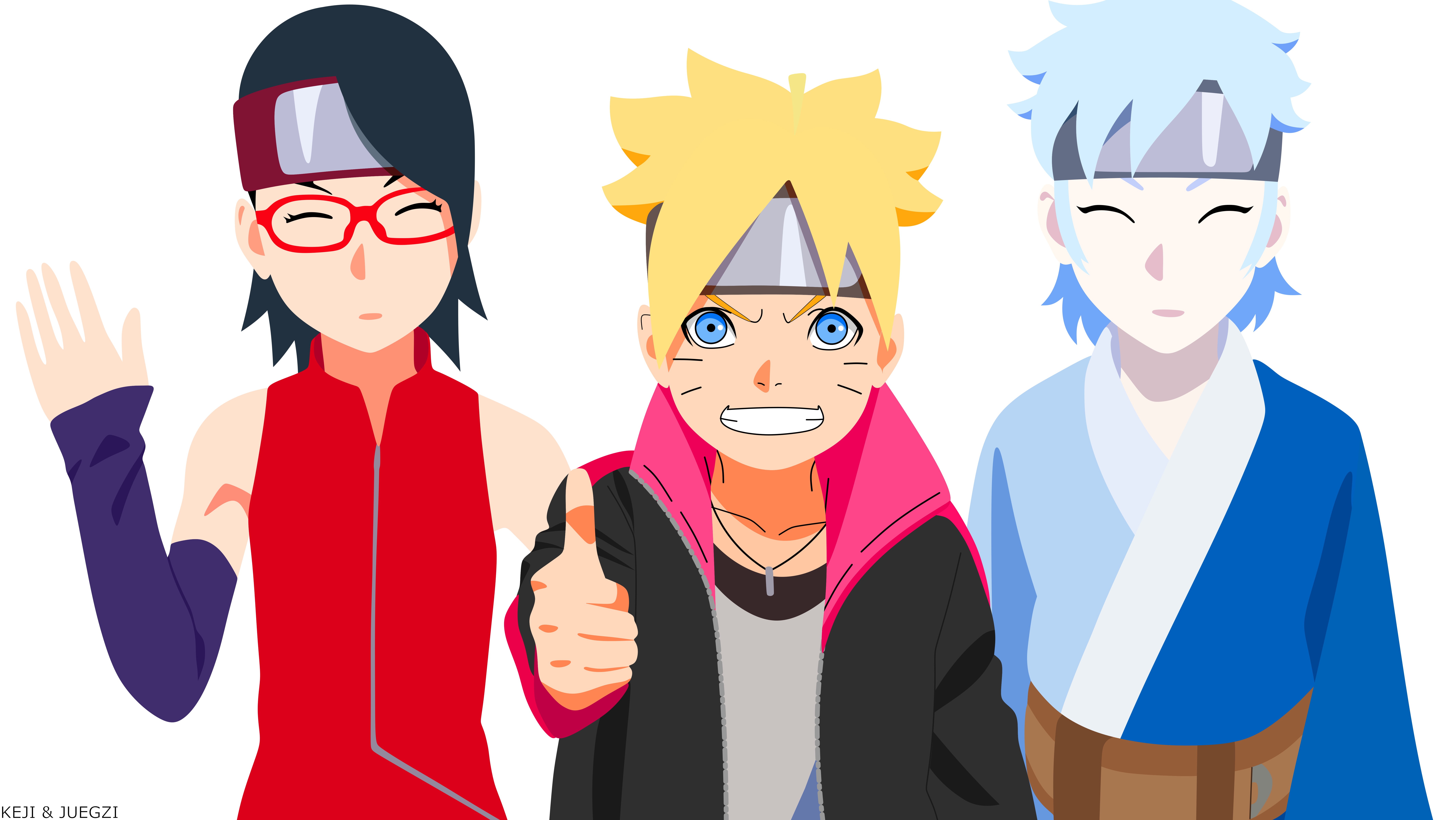 Sarada Uchiha, Boy, Girl, Naruto, 8K, Mitsuki (Naruto), Boruto Uzumaki, Minimalist, Boruto, HD Wallpaper