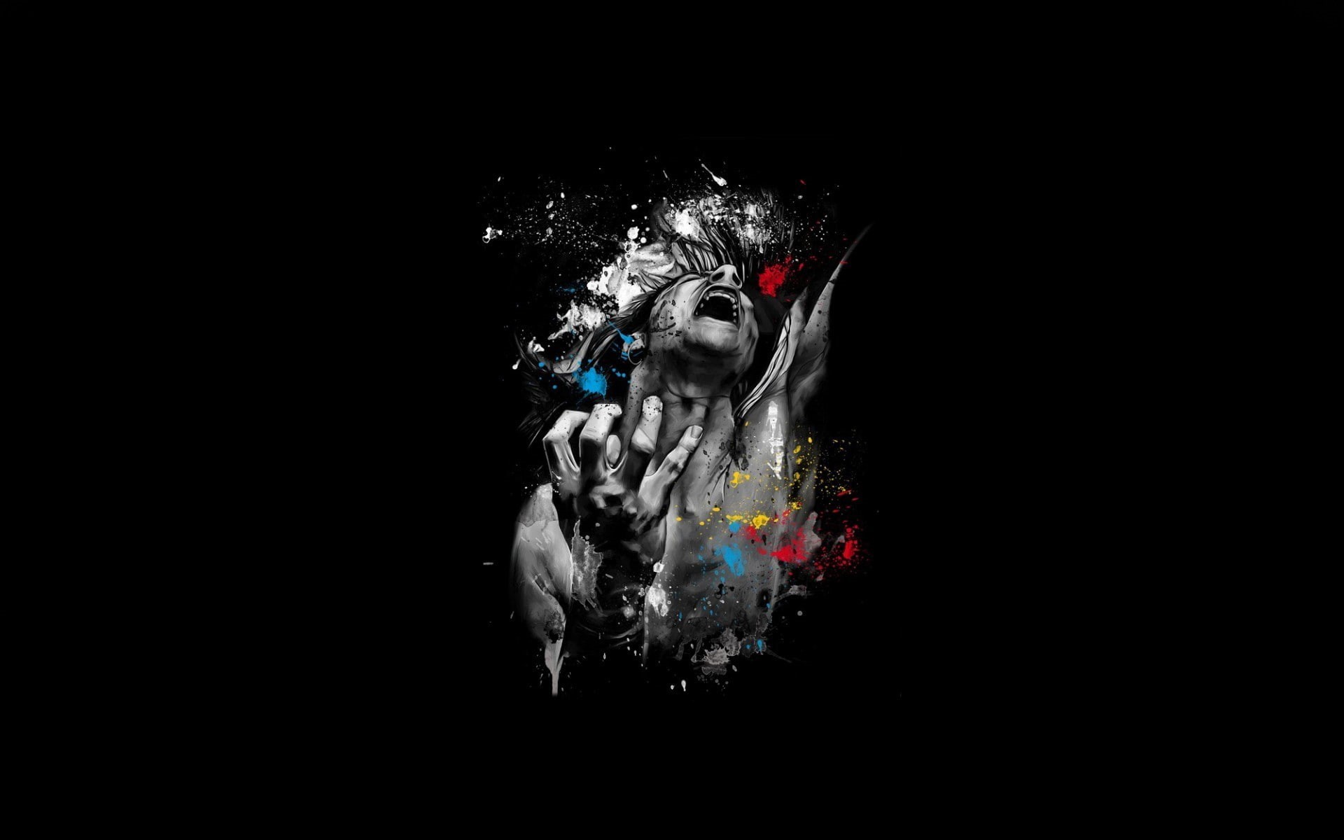 artwork, digital art, 1080P, selective coloring, face, screaming, minimalism, HD Wallpaper