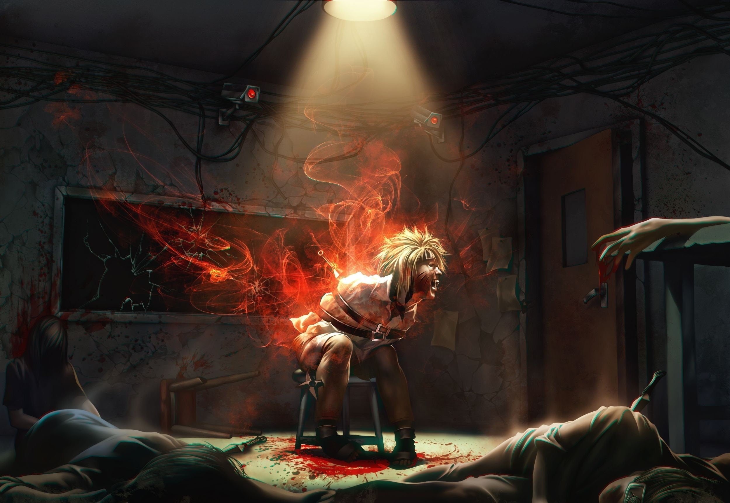 long exposure, indoors, one person, flame, skill, light, screaming, fire - natural phenomenon, fire, Uzumaki Naruto, glowing, real people, room, HD Wallpaper