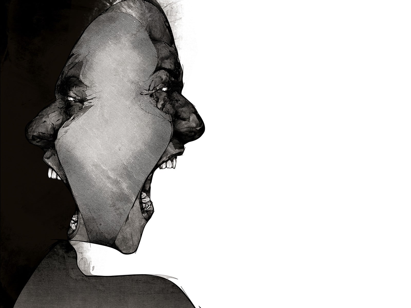 face, anger, black, white, 720P, screaming, HD Wallpaper
