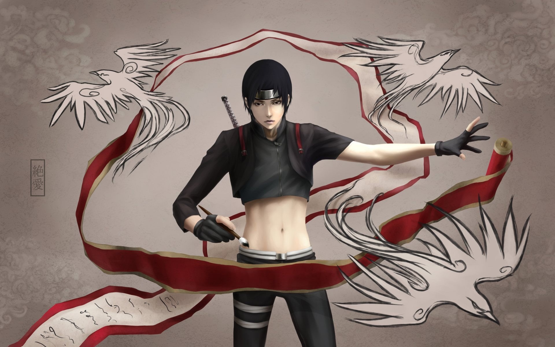 front view, standing, digital, creativity, three quarter length, portrait, young adult, human representation, wall - building feature, mural, Sai (Naruto), HD Wallpaper